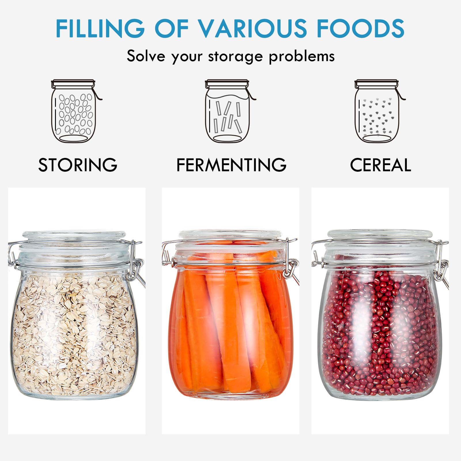 Yeboda 24Oz Food Storage Canister Glass Jars With Clamp Airtight Lids And Silicone Gaskets For Multi-Purpose Kitchen Containers