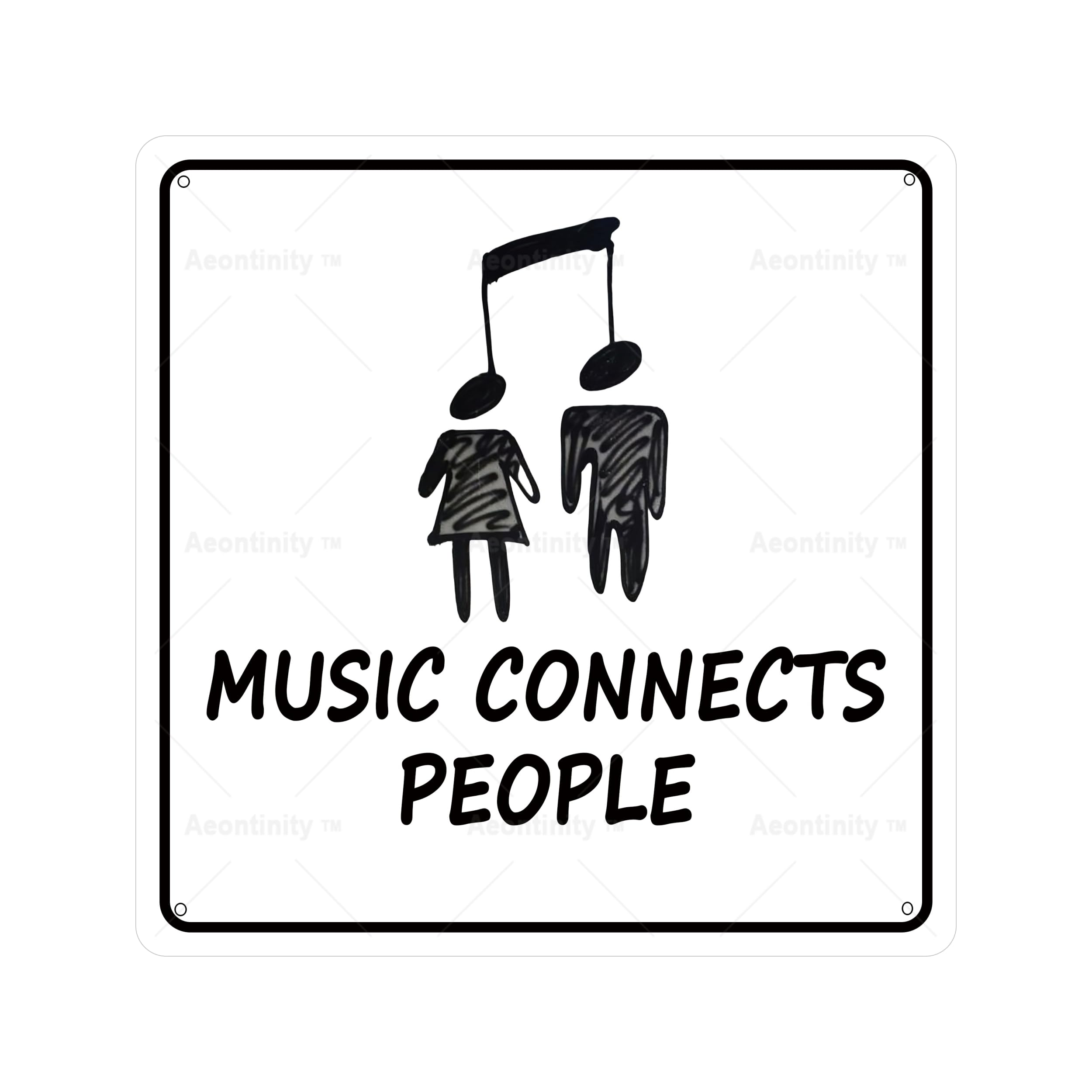 Aeontinity Music Sign, 8 x 8 Inch, Aluminum & Tin Metal, Rustic Style, Wall Mount