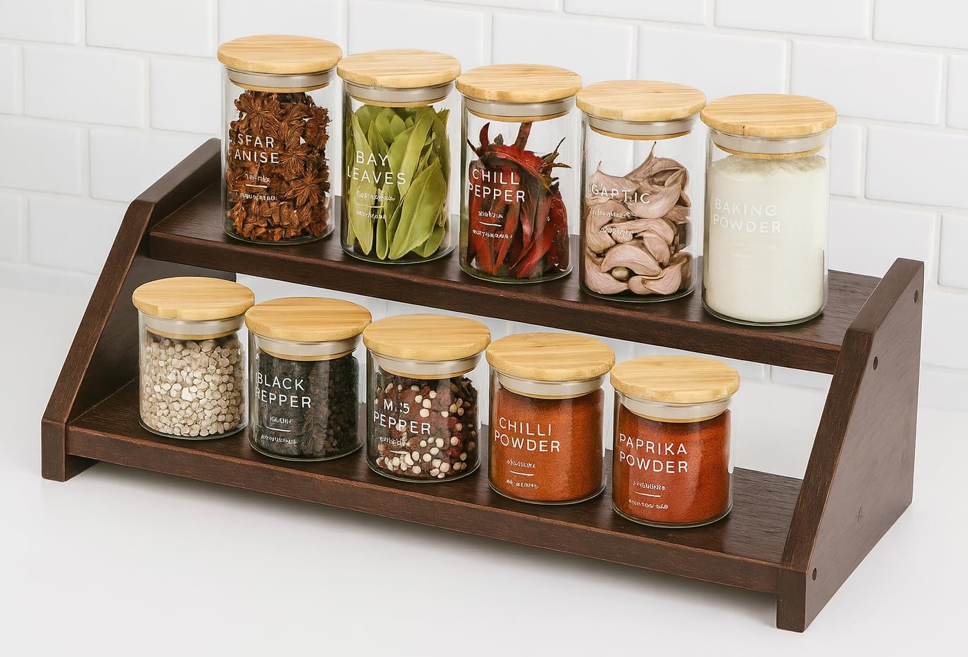 Craft Expertise 2Tier Kitchen Spice Rack Organizer Space Saving Countertop Storage Shelf For Spices, Condiments & Jars  Wooden