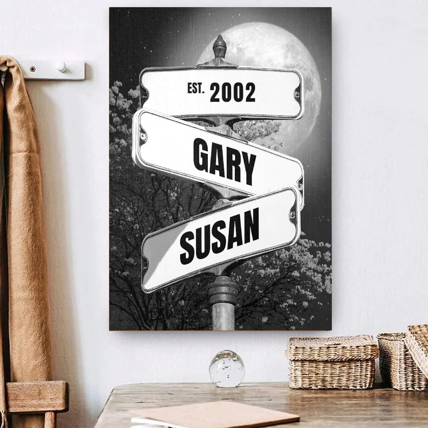 Personalized Full Moon At Night Vintage Street Sign Poster Canvas, Wedding Gifts For Couple, Engagement Gift For Couple, Wedding