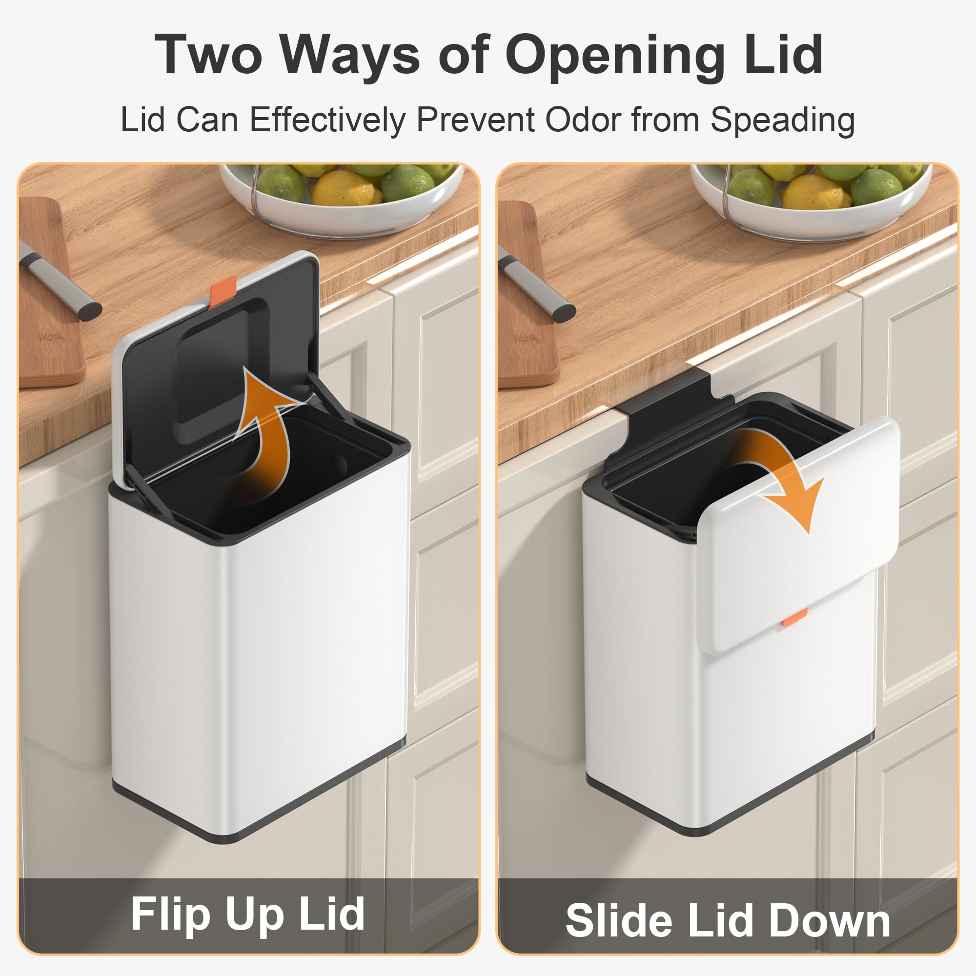Mbillion Kitchen Compost Bin Hanging Trash Can With Lid 2.1 Gallon Stainless Steel Garbage Can For Kitchen Cabinet Door Mounted
