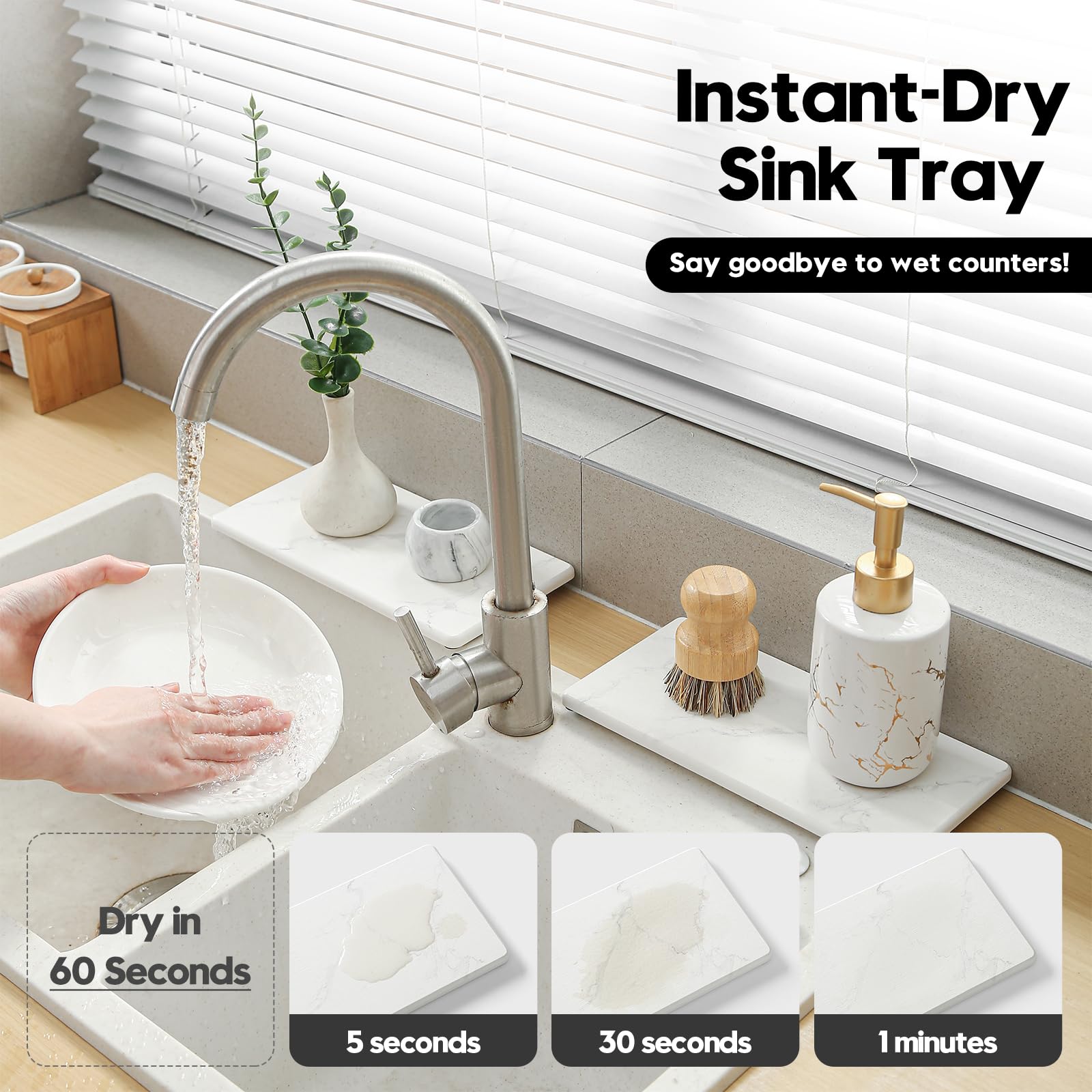 2PCS 10x 5 Large Bathroom Sink Vanity Trays, Water Absorbing Diatomite Stone Quick Drying Mat for Kitchen Counter, Dish Rack Dis