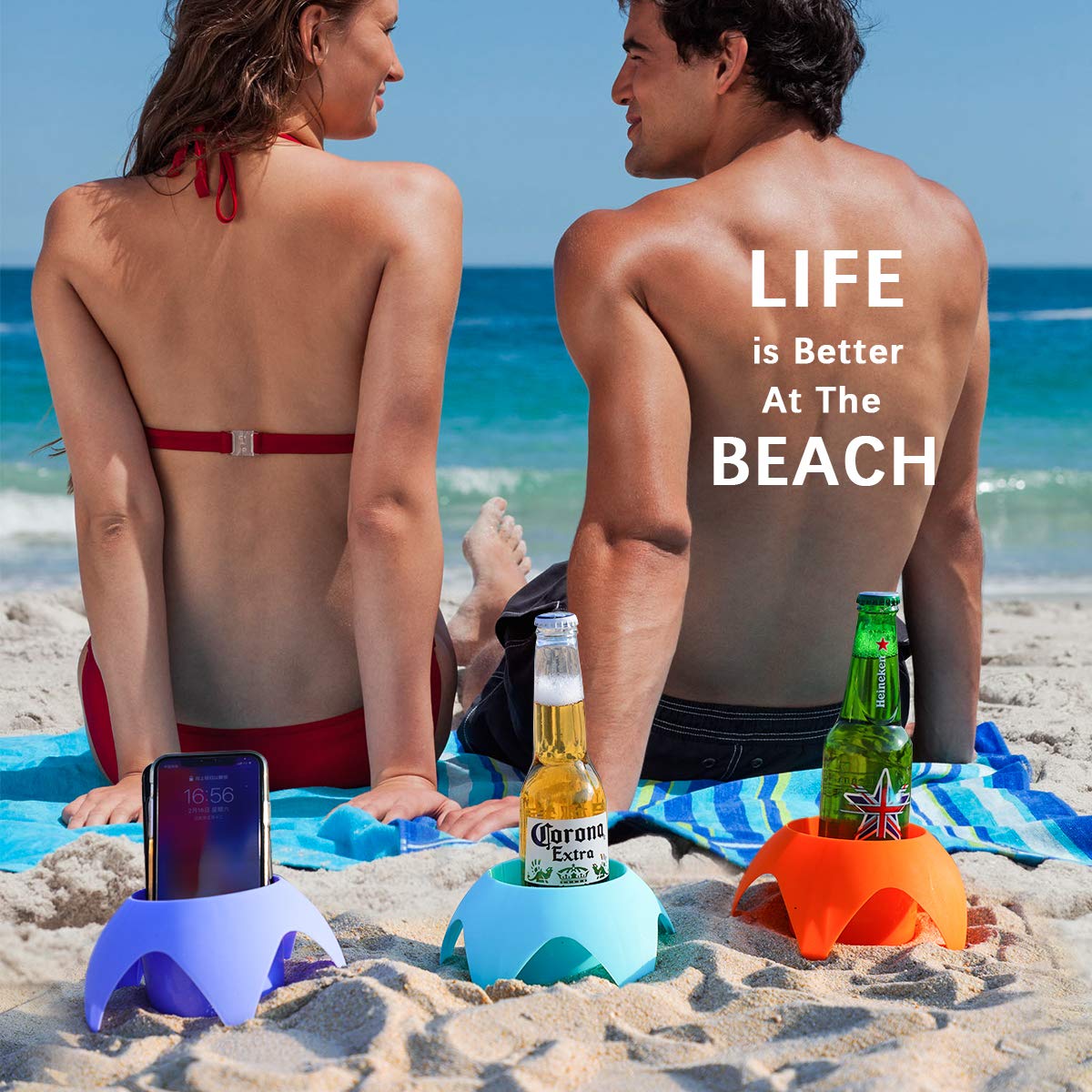 Uarzt 8-Pack Beach Sand Coasters Drink Cup Holders - Must-Have Accessories For Women, Adults, And Families On Beach Vacation - M