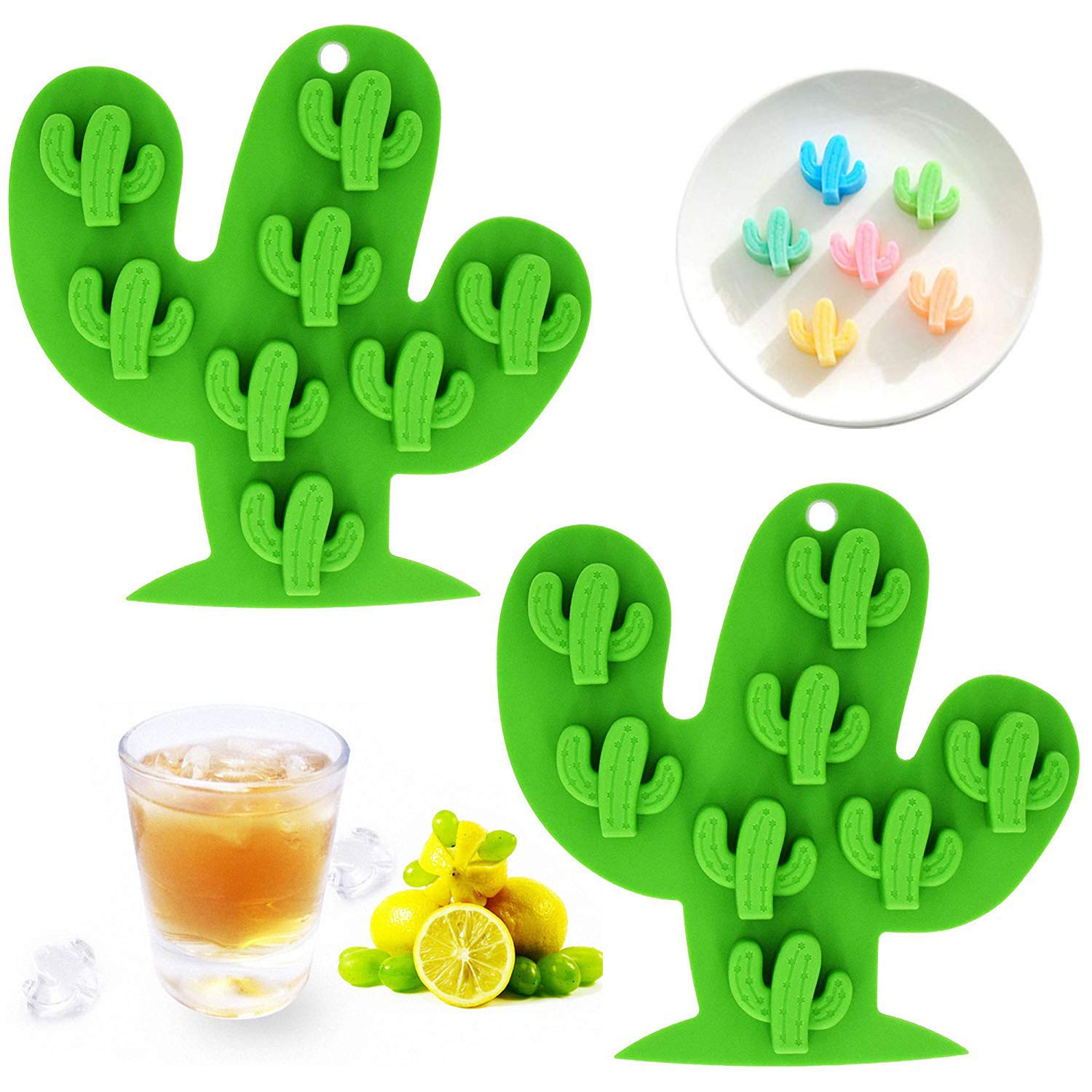 Fewo 2Pcs Mini Cactus Ice Cube Tray, Cacti Silicone Molds Set For Chocolate Candy Cake Cupcake Soap Baking Jello Cookie Wax Cray