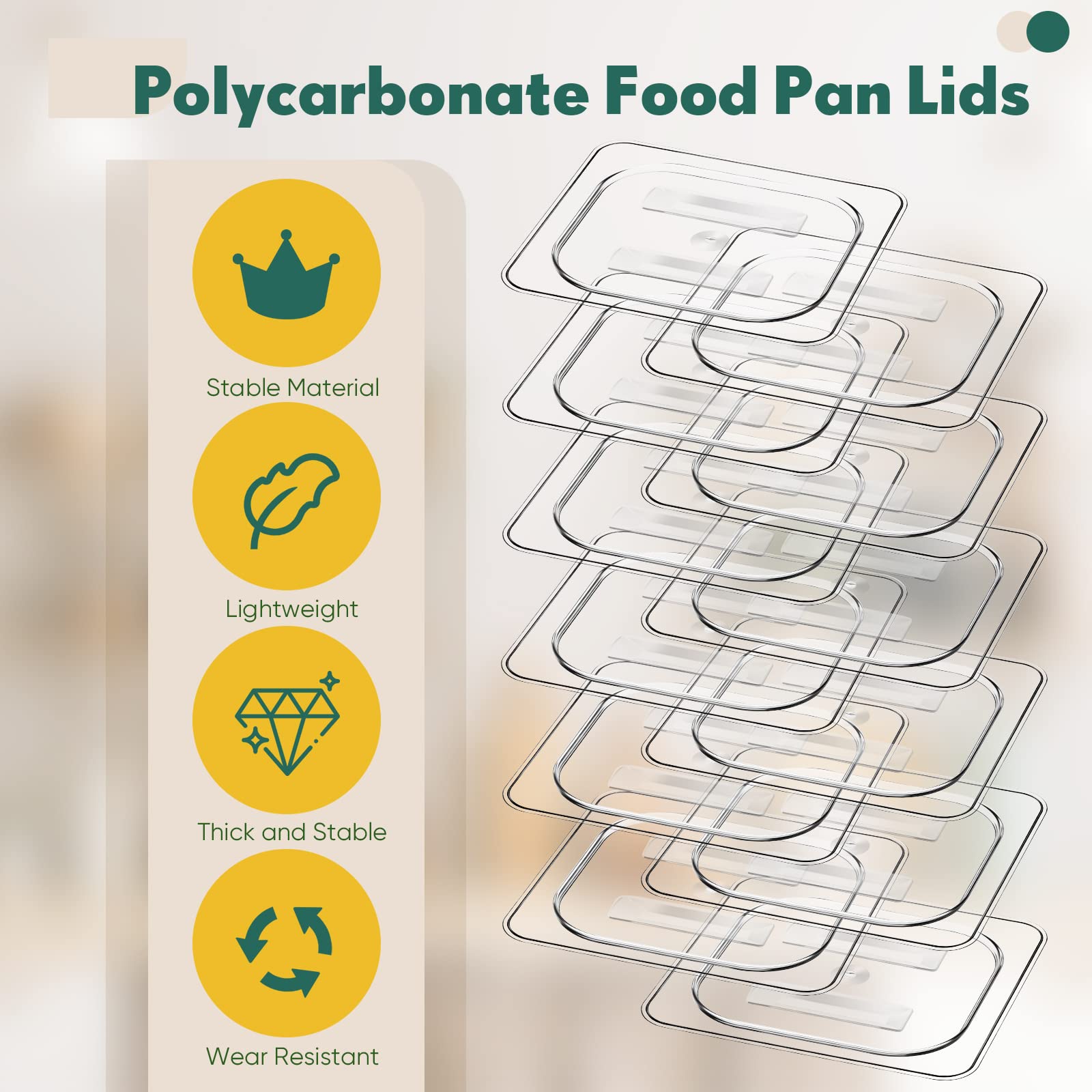 12 Pcs Polycarbonate Food Pan Lids With Handle, 1/6 Size Clear Hotel Pan Lid Plastic Hotel Pan Cover For Restaurant Food Contain