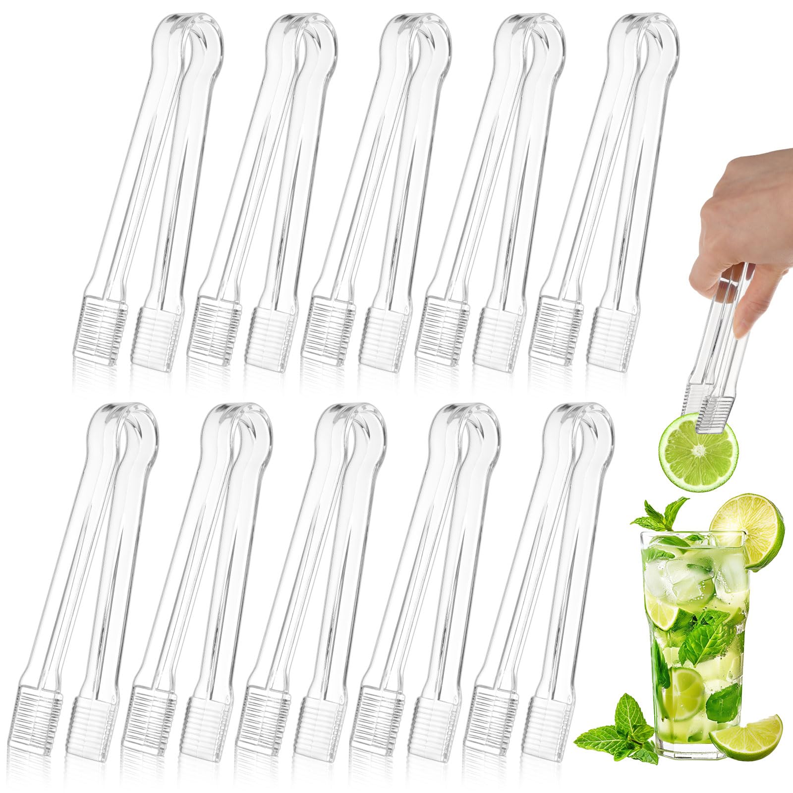 PEASUG 10 PCS Plastic Serving Tongs, Disposable Plastic Tongs, Clear Kitchen Small Serving Utensils for Serving for Party Food B
