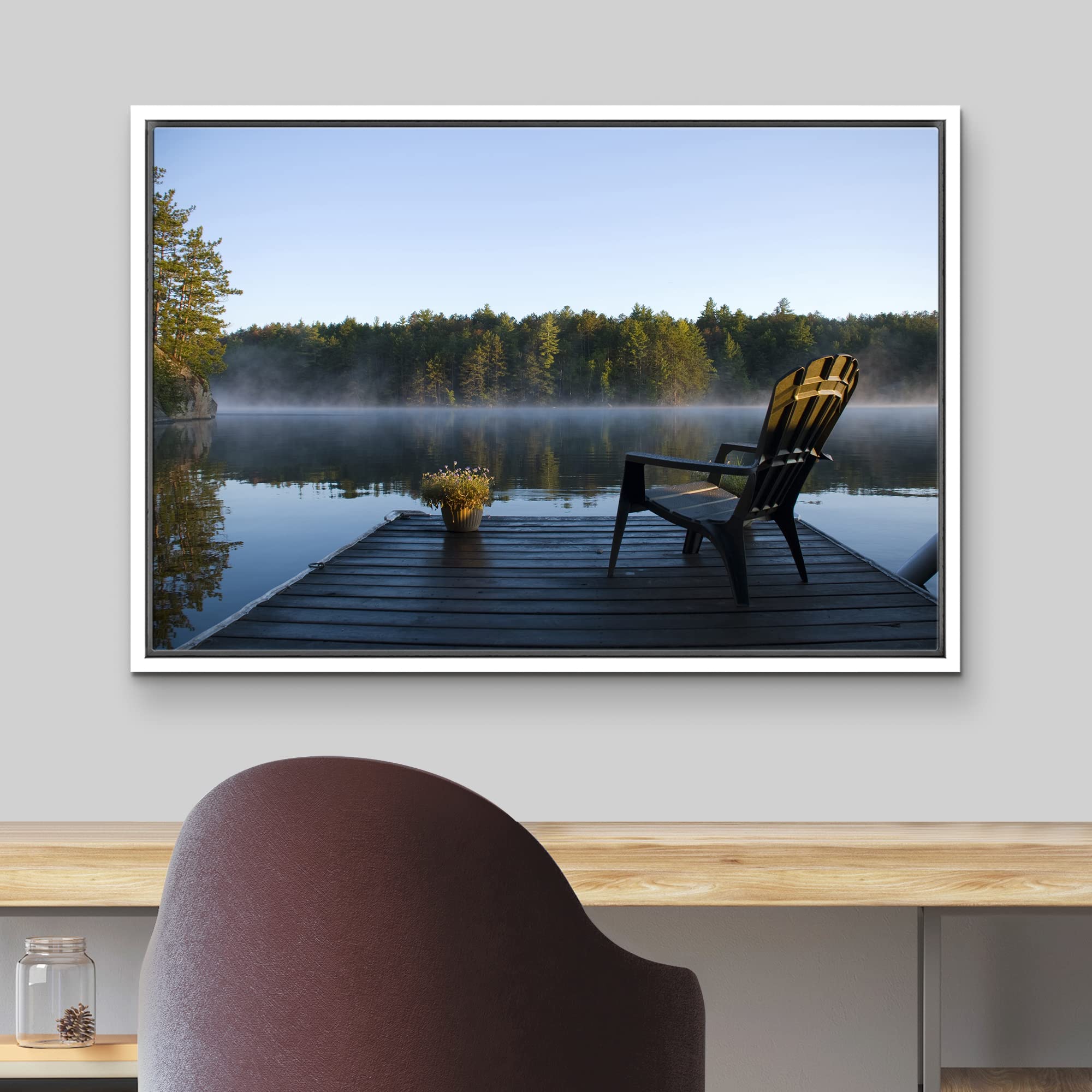 wall26 Framed Canvas Print Wall Art View of The Lake at Dawn Nature Wilderness Photography Realism Rustic Scenic Relax/Calm Multicolor Zen Colorful for Living Room  Bedroom  Office - 24''x36'' White