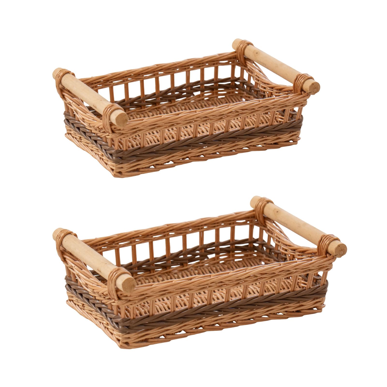 HODAKJUE Rectangular Wicker Storage Basket with Wooden Handles, Set of 2