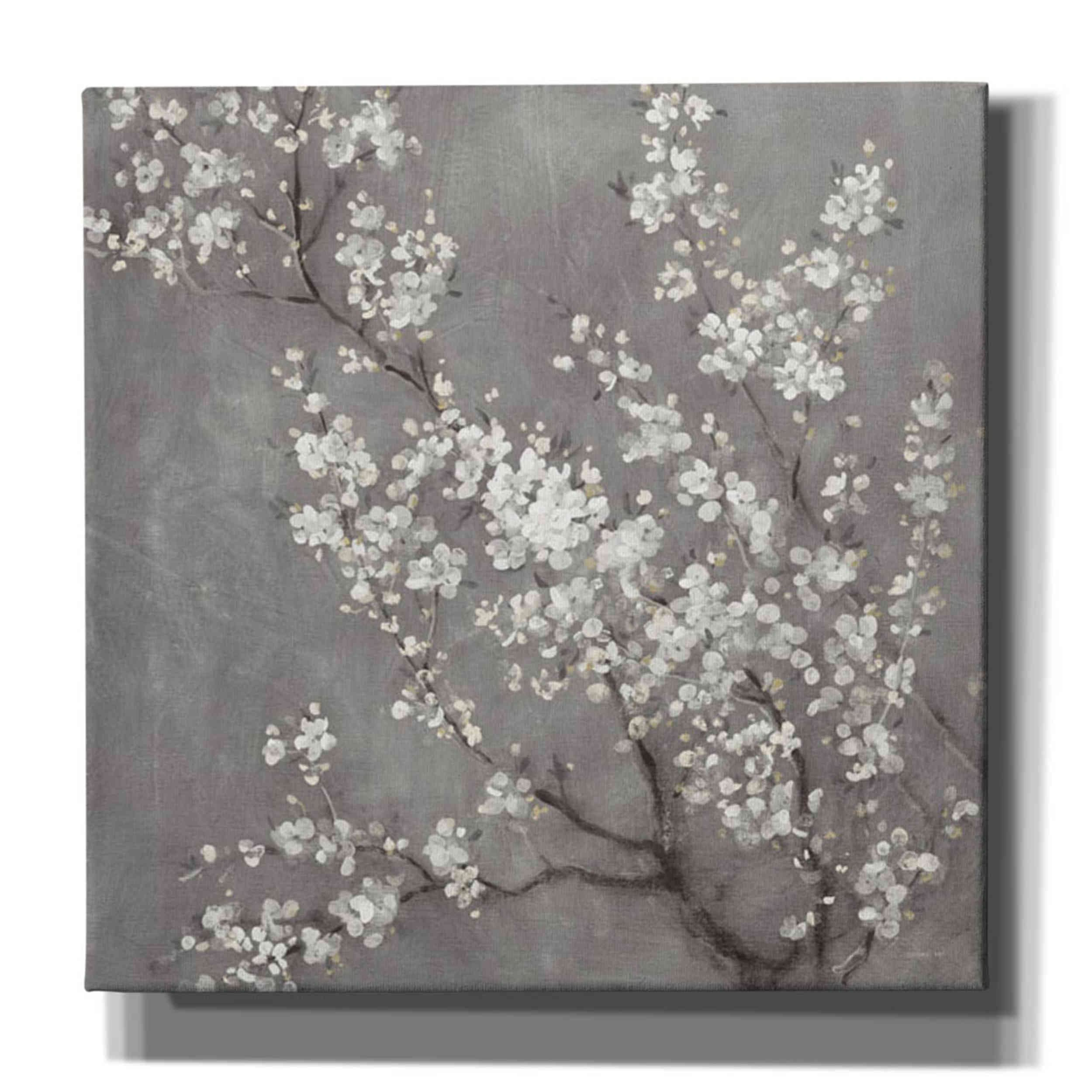 Epic Graffiti 'White Cherry Blossom Ii On Grey' By Danhui Nai, Canvas Wall Art, 26''X26''