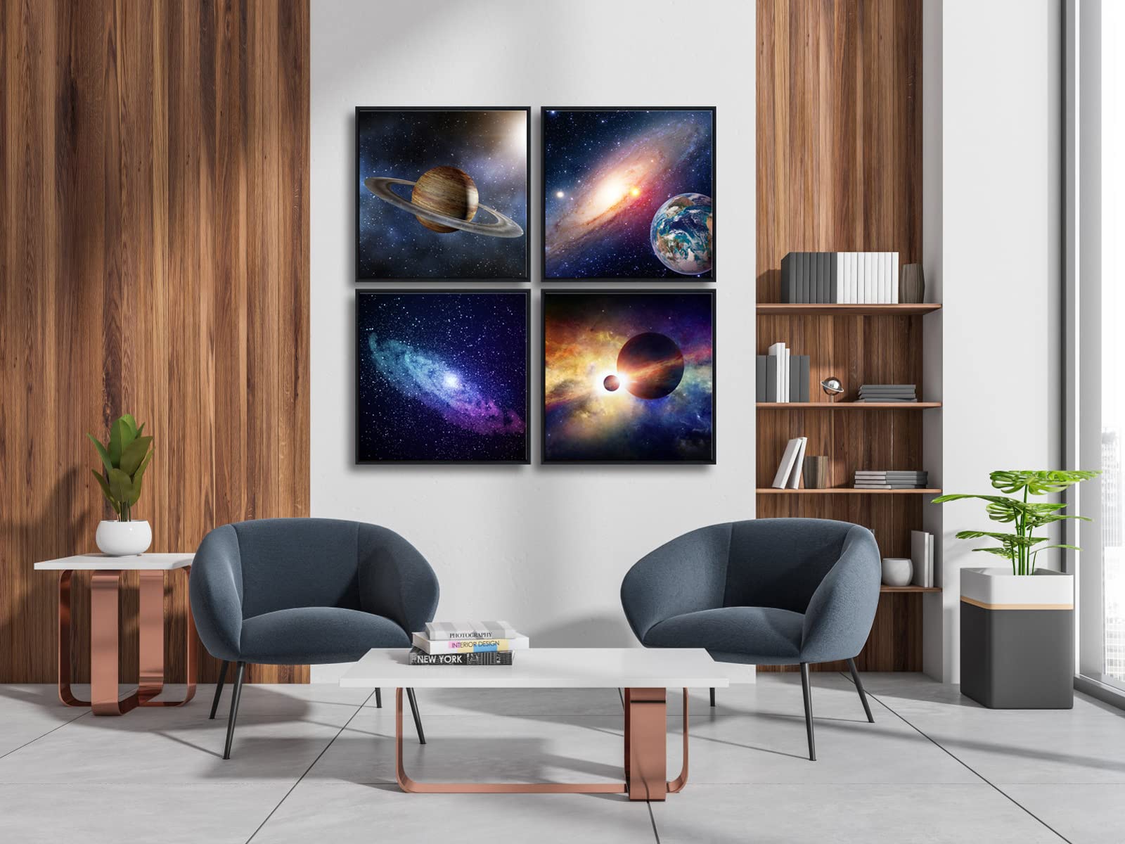 Wieco Art Large Framed Wall Art 4 Panels Contemporary Star Sky Pictures Astronomy Modern Canvas Prints Space Pictures Universal