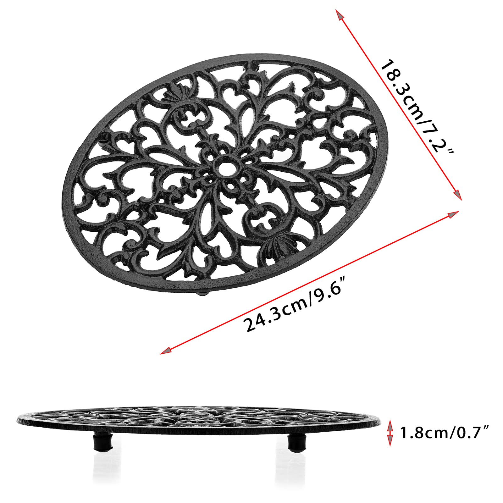 Sumnacon 1Pcs Oval Cast Iron Trivet - Antique Heat Resistant Metal Trivet For Hot Dish Pot Pan Teapot, Vintage Well Made Hot Pla