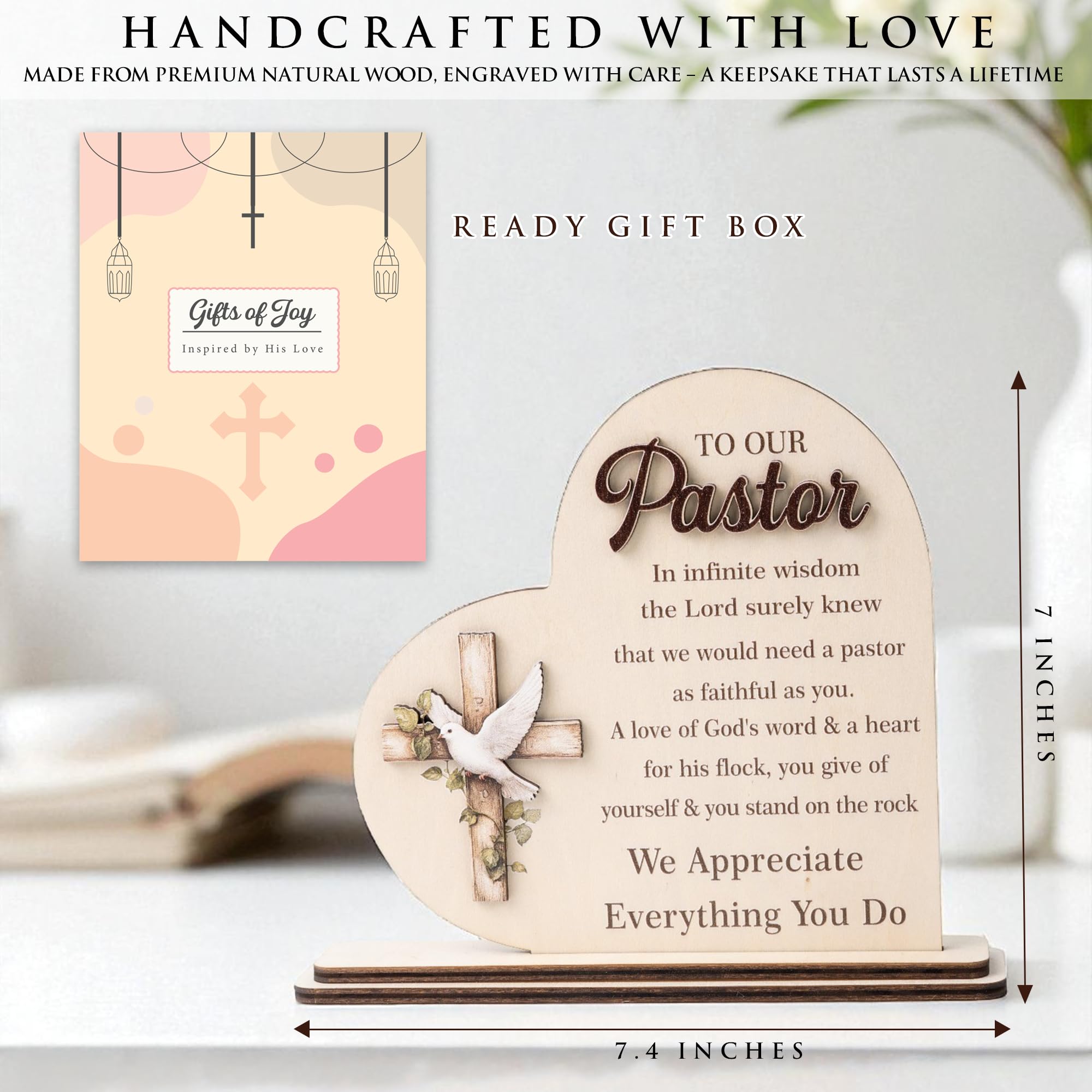 To Our Pastor 2 Layerd Wooden Plaque - Pastor Appreciation Gifts for Men, Christian Gifts for Men, Catholic Spiritual Gifts, Enc