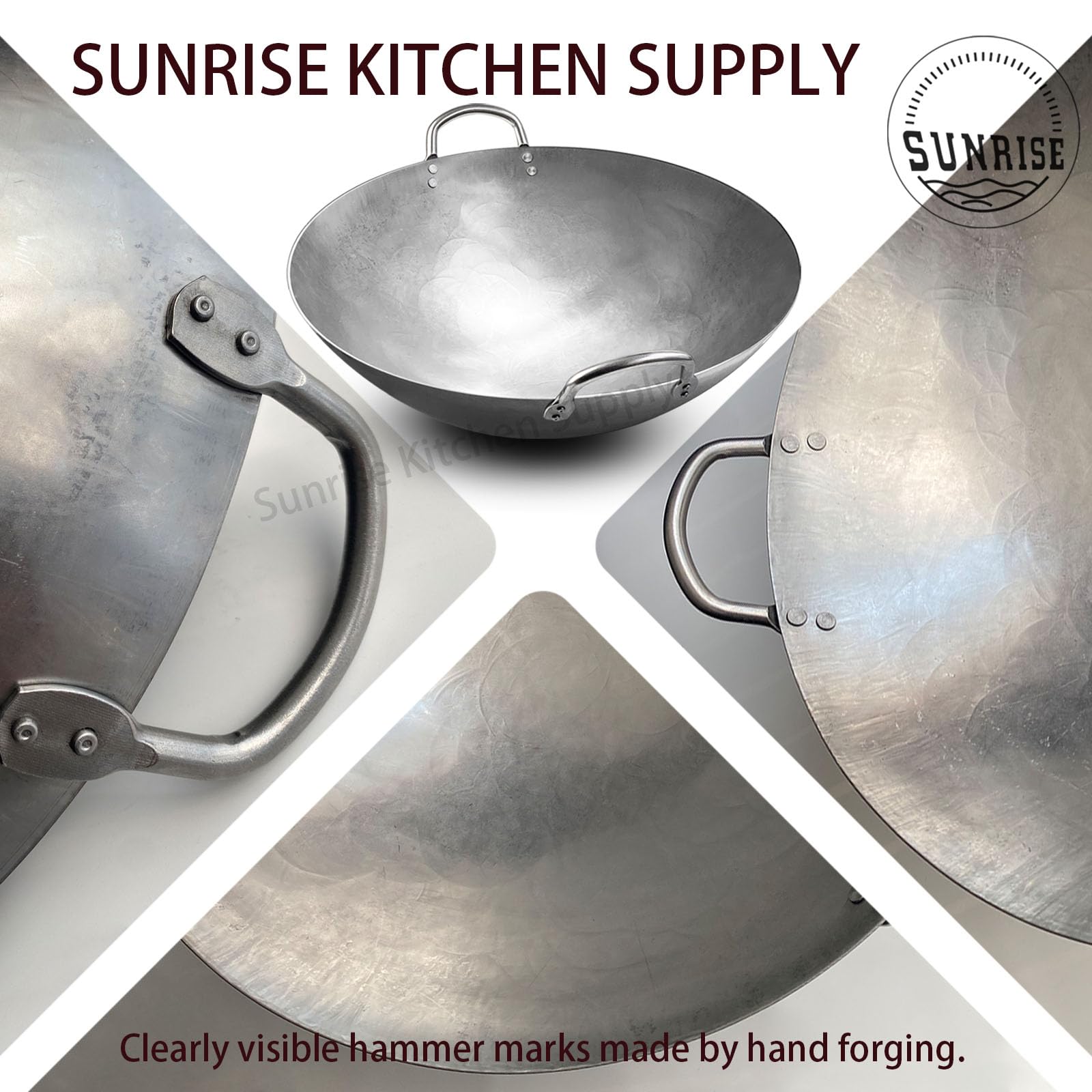 Sunrise Kitchen Supply Heavy Duty Hong Kong Style Carbon Steel Wok (Round Bottom) 15''