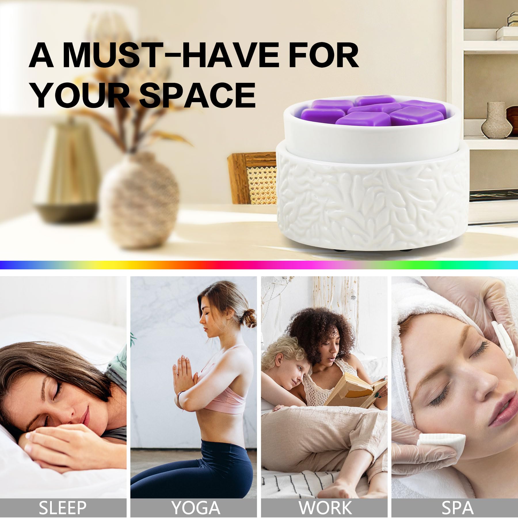 Wax Melt Warmer for Scented, Wax Melts 7 LED Color Changing Ceramic 3-in-1 Oil Burner Waxs Melter Electric Candle Wax Warmer for
