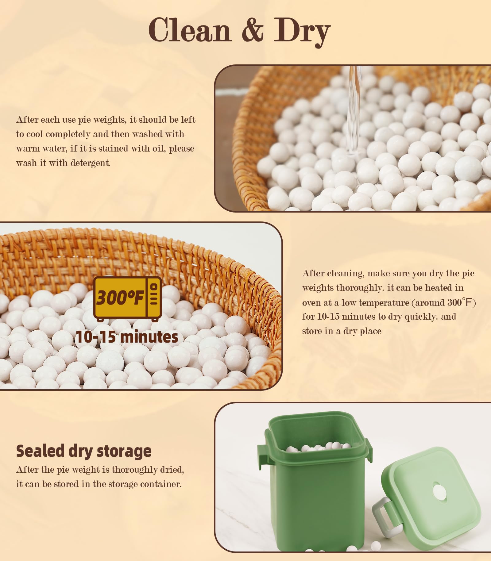 1.1Lbs Pie Weights For Baking Crusts,Ceramic Baking Beans For Blind Bake, Perfect Pie Crust Baking Tools,Reusable Ceramic Stonew