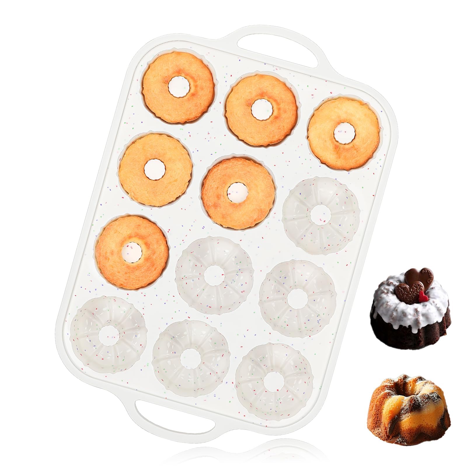 Vinino Silicone Mini Fluted Tube Cake Pans with Metal Reinforced Frame, 12-Cavity Mini Flan Molds, Non-stick Cupcakes Pans for B