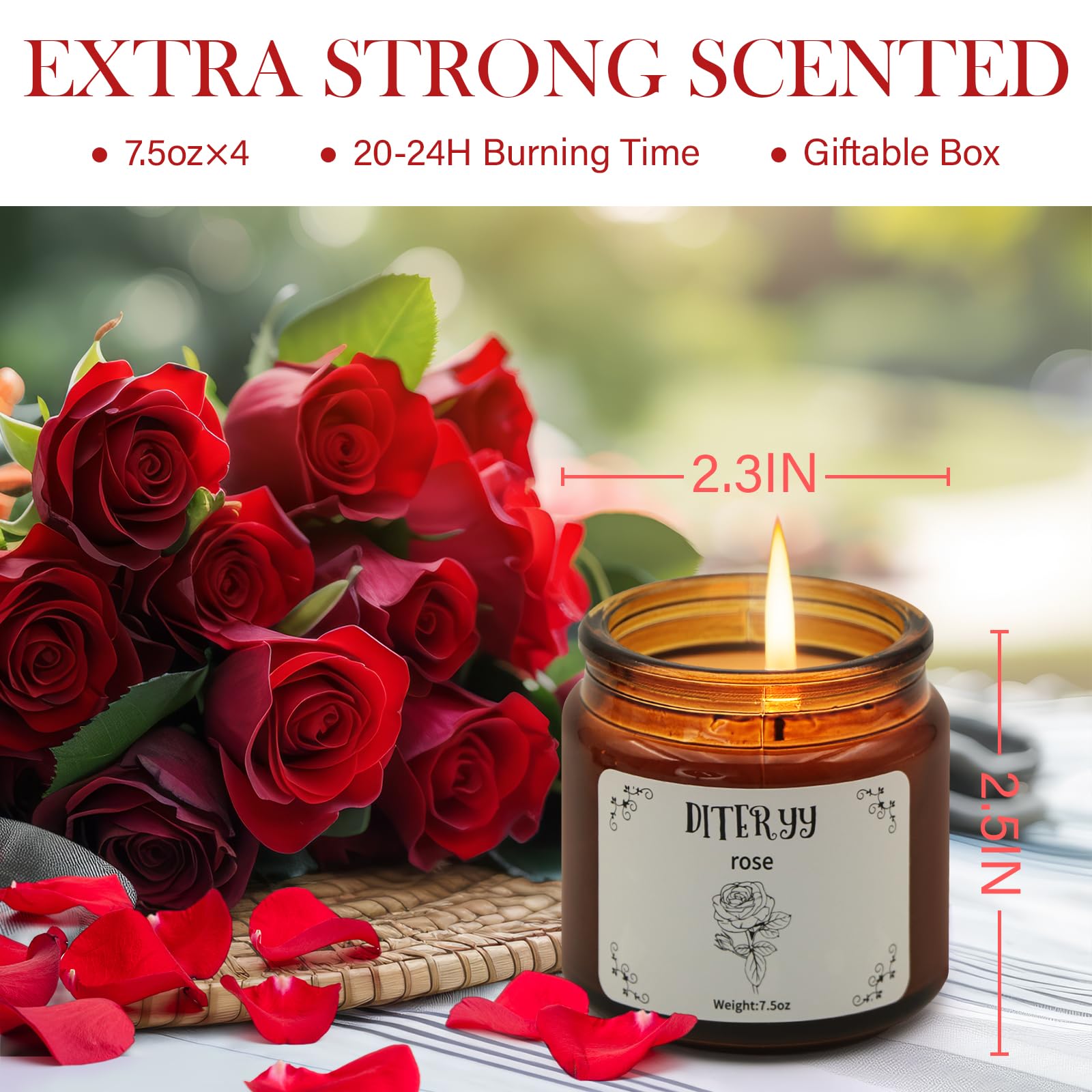 Diteryy 4 Pack Soy Candles for Home Scented Set Aromatherapy Essential Oil Candlewax Bulk for Stress Relief Long Lasting Small J