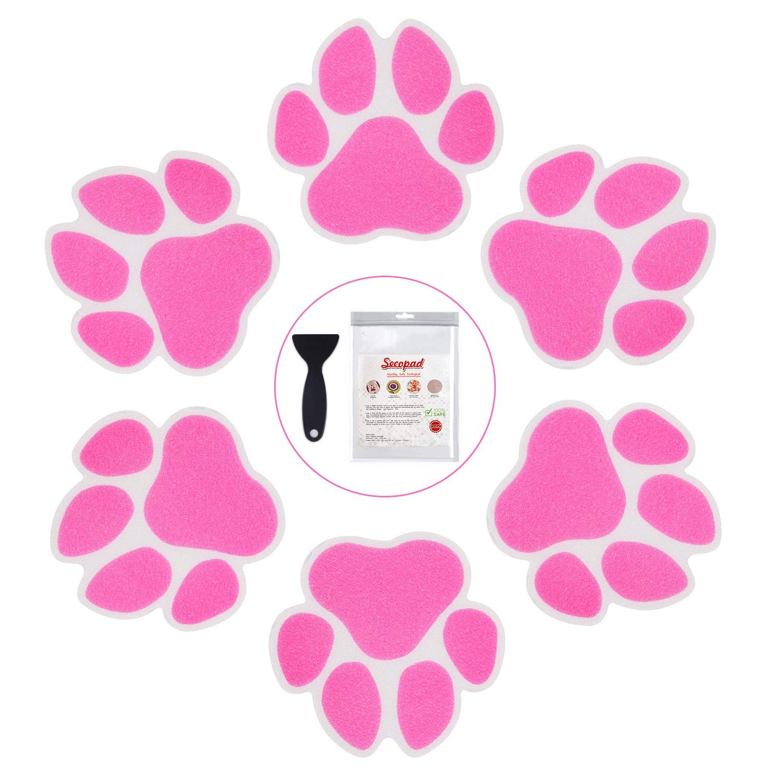 Secopad Non-Slip Bathtub Stickers, 20 Pcs Large Safety Bathroom Tubs Showers Treads Adhesive Decals Scraper (Pink)