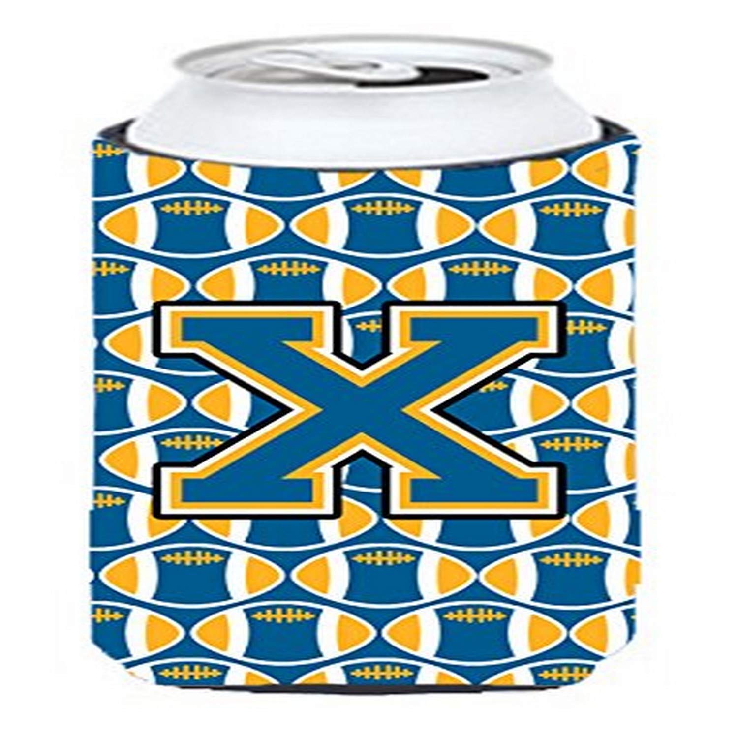 Letter X Football Blue and Gold Tall Boy Beverage Insulator Hugger CJ1077-XTBC