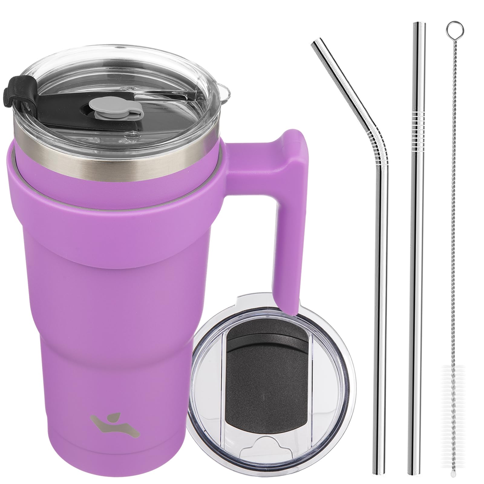Konokyo 20 oz Tumbler with Handle and 2 Straw 2 Lid, Insulated Water Bottle Stainless Steel Vacuum Cup Reusable Travel Mug,Laven