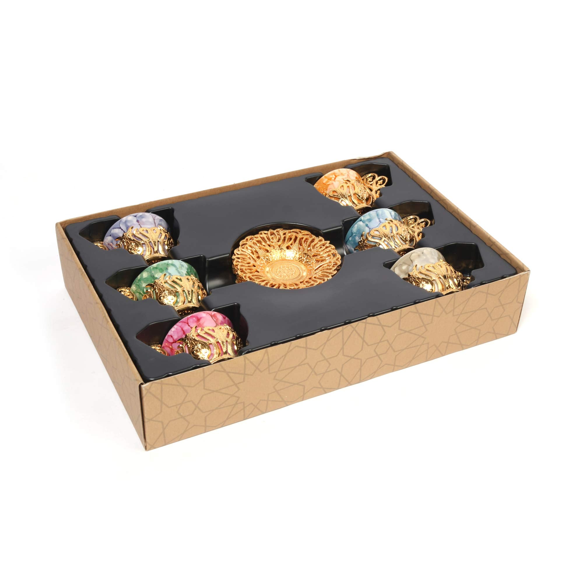 Alisveristime 12 Pc Turkish Greek Arabic Coffee Espresso Cup Saucer Porcelain Set (Gold)