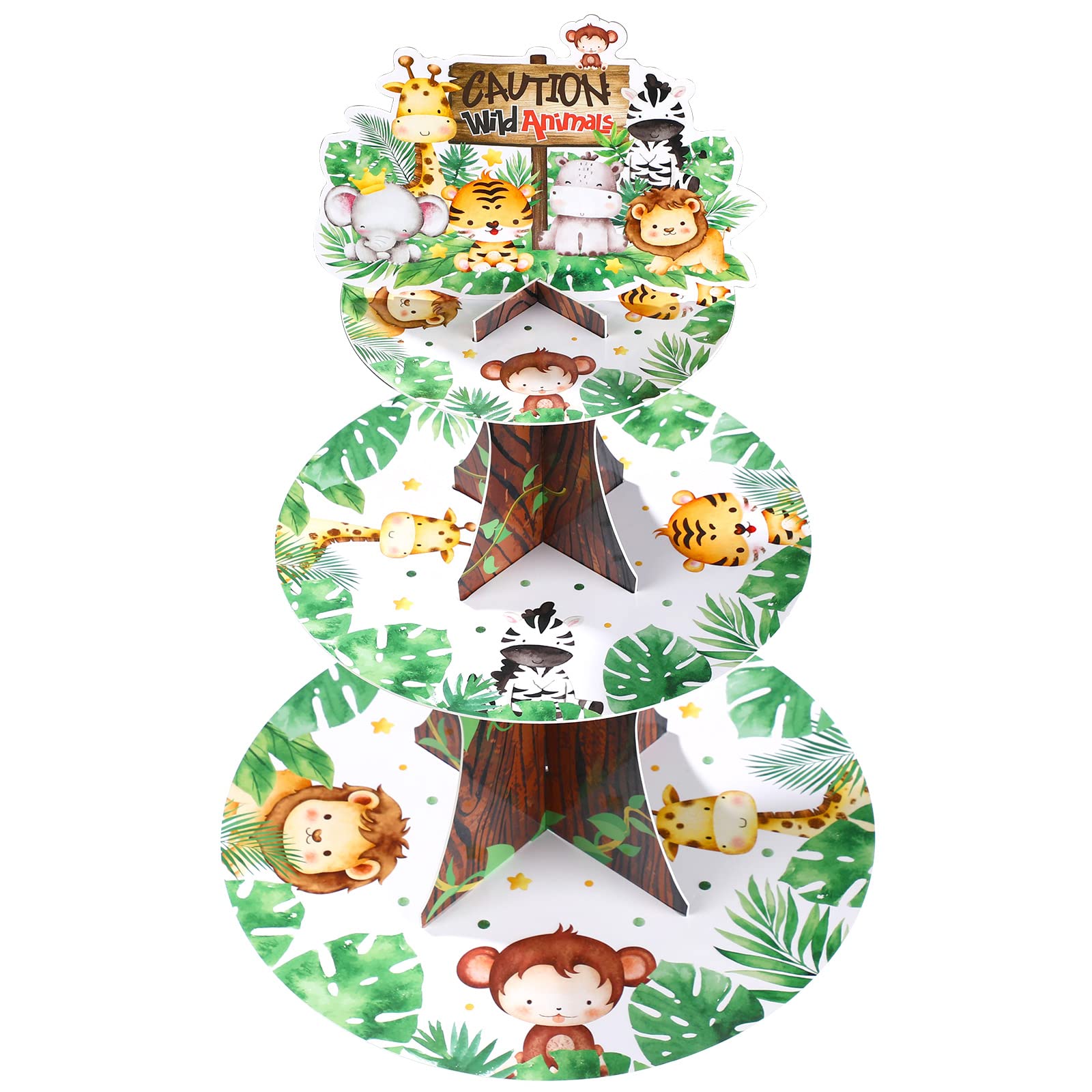 Nuenen Safari Cupcake Stand 3 Tier Jungle Theme Baby Shower Wild One 1st Birthday Decor Cupcake Holders Woodland Forest Wild Ani