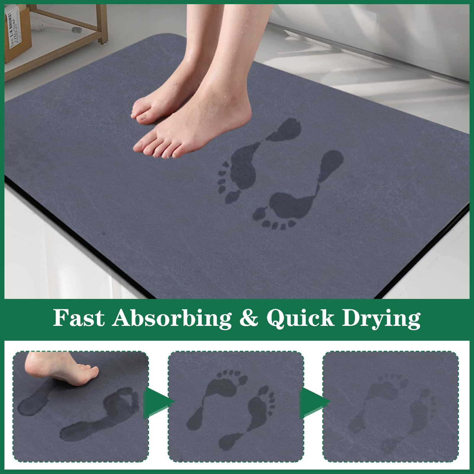Zoryllic Diatomaceous Earth Bath Mat Bathtub Mat Soft Fast Drying Non Slip Bath Stone Mat Shower Mat Super Absorbent Washable Bathroom Floor Mat