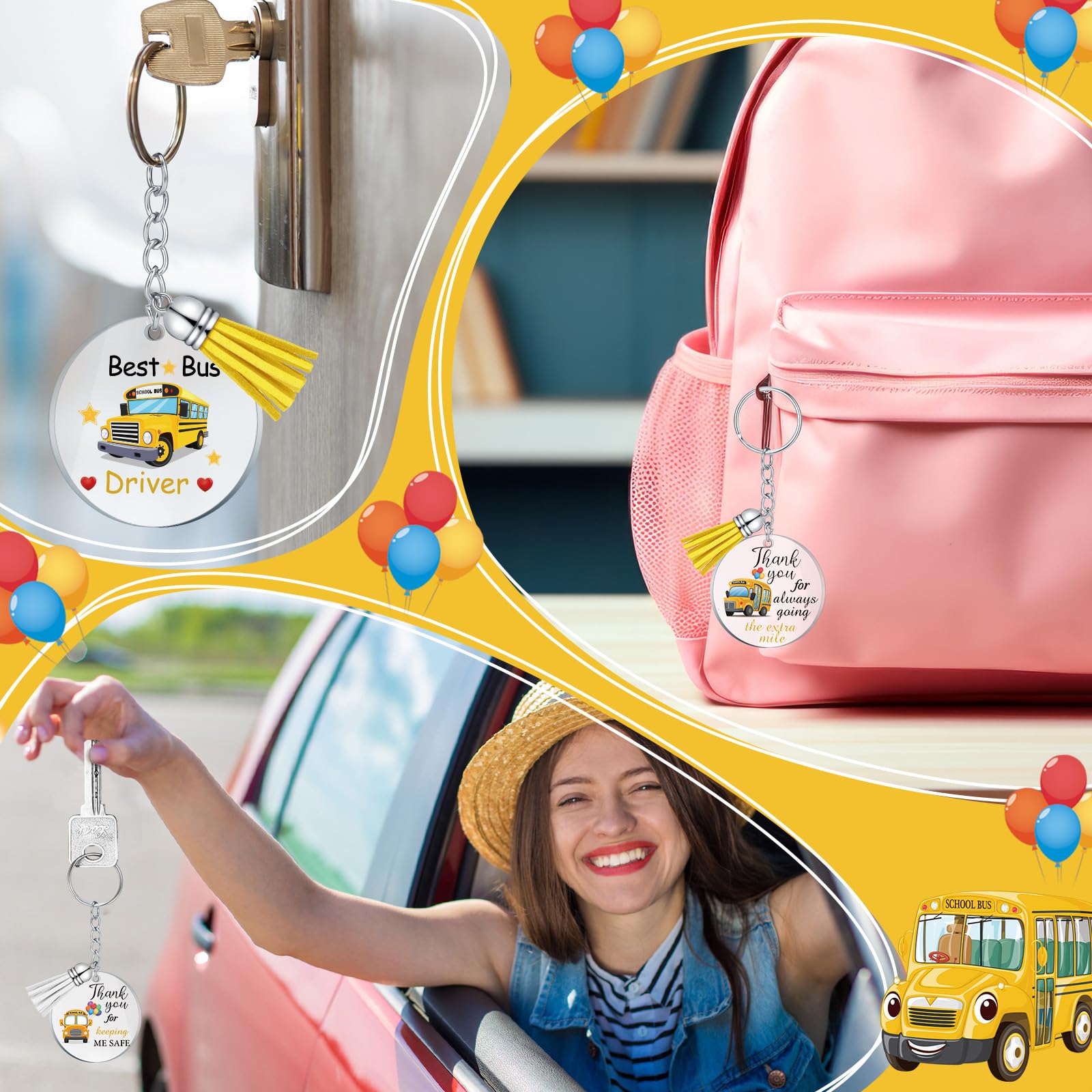 Geetery 24 Set School Bus Driver Appreciation Gifts Bulk Back To School Gifts For Bus Driver Acrylic Keychain Gift With Tassels