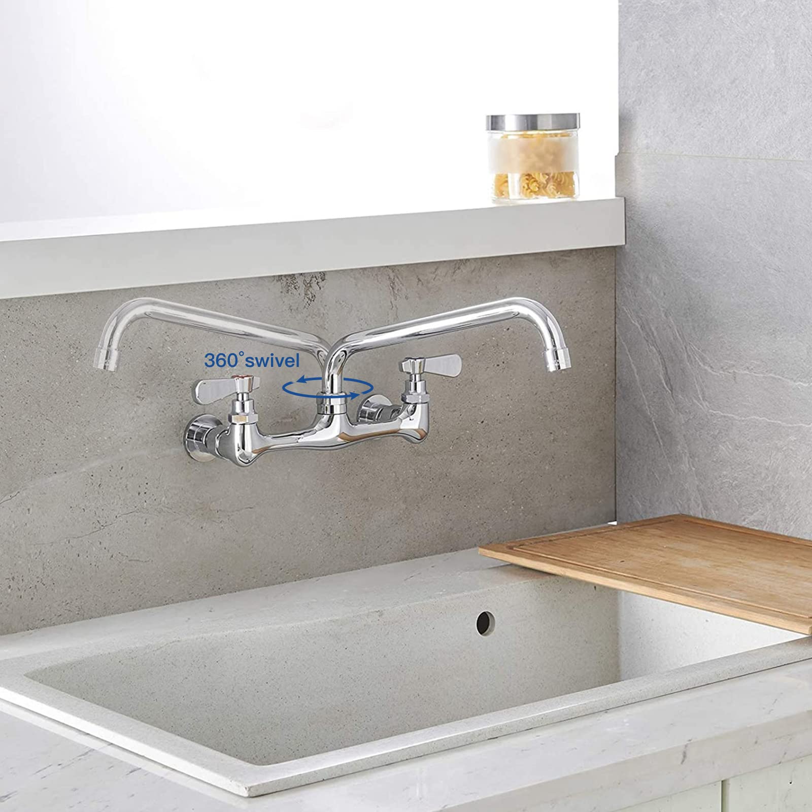 Bwe Kitchen Faucet Wall Mount Dual Handles Commercial Sink Faucet With 14 Inch Swivel Spout Kitchen Faucets Utility Laundry Rest