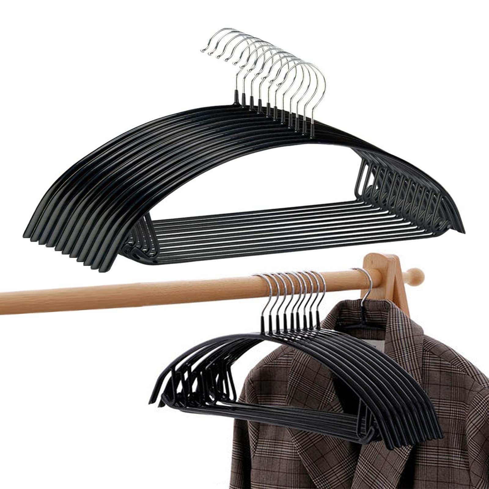 Pjjxmy Clothes Hanger Rubber Coated Contour Metal No Bumps Hanger, Suit Hanger,Coat Jacket Hangers,Sweater Hanger (Pack Of 50, B