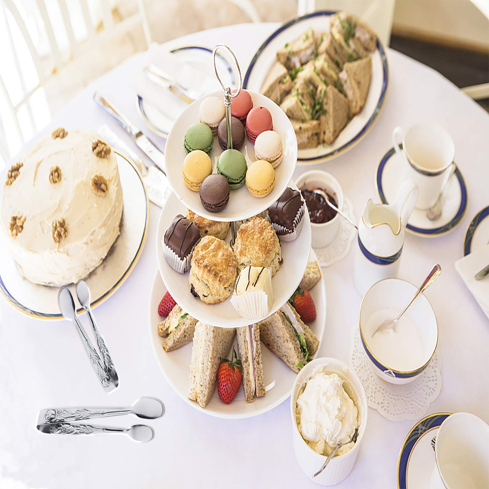 6Pcs Mini Serving Tongs, 4Inch Rose Stainless Steel Sugar Cube Tongs, Sliver Small Ice Tongs For Tea And Coffee Party, Appetizer