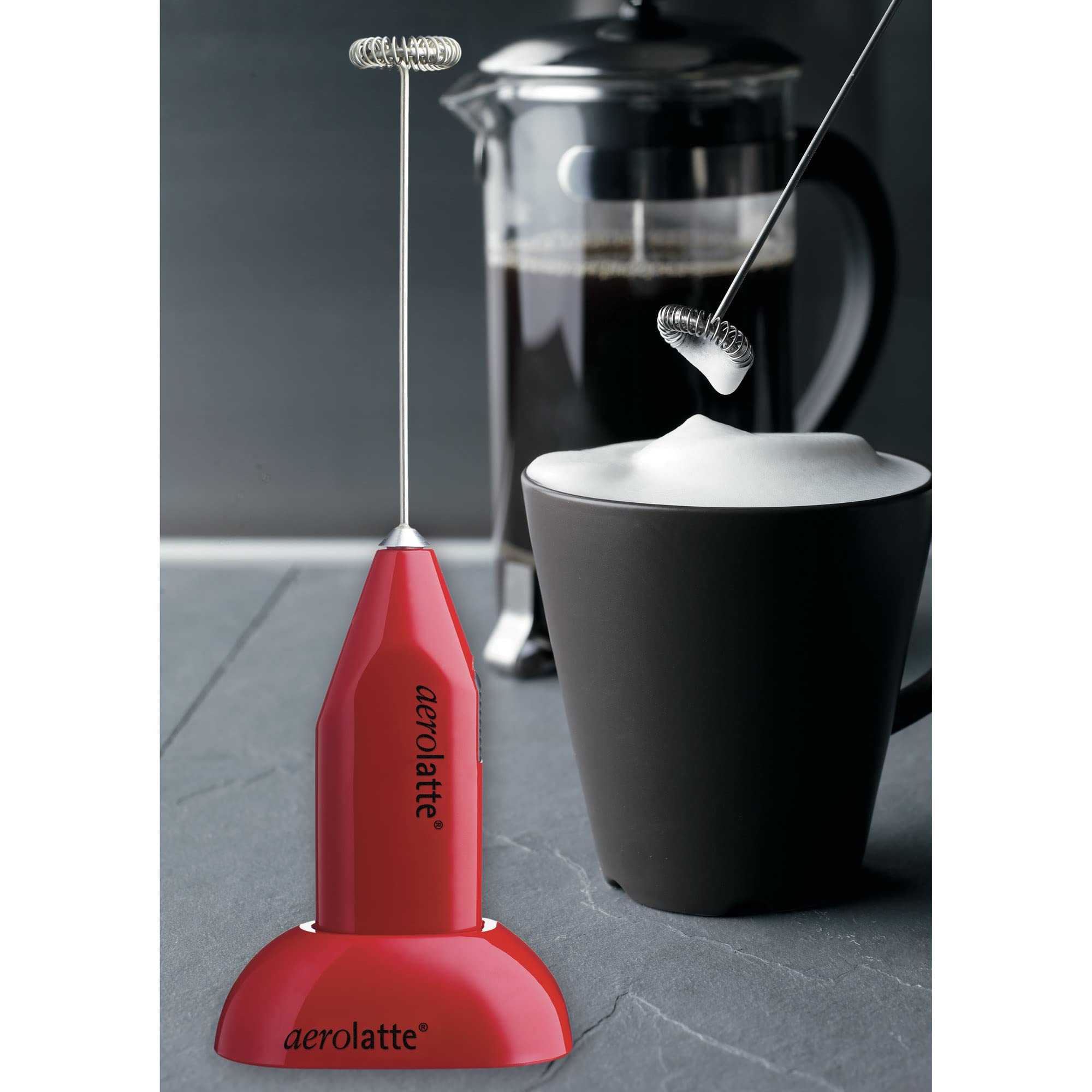 Aerolatte Milk Frother With Counter Stand, The Original Steam-Free Frother, Red