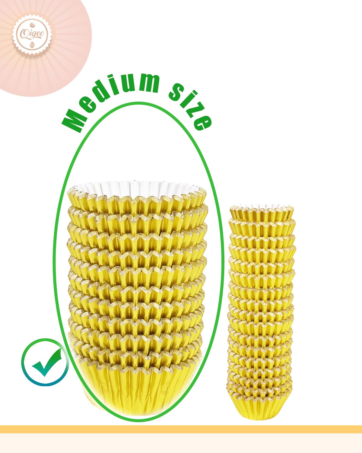 Qiqee Gold Foil Cupcake Liners For Baking 300 Count Baking Cups Thick & Sturdy, Oil Resistance,Muffin Liners Paper(Standard Size