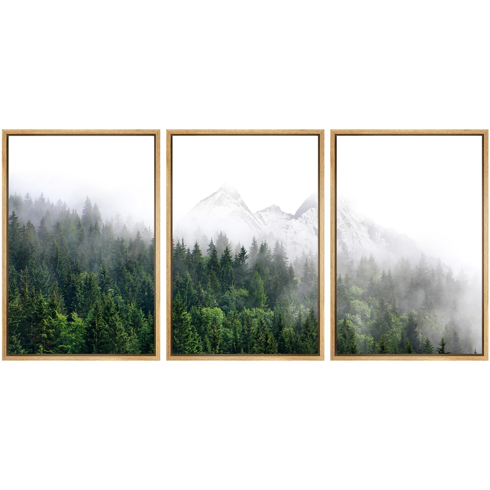SIGNWIN Framed Canvas Print Wall Art Set Winter Mountain Misty Forest View Nature Wilderness Photography Modern Art Rustic Landscape Relax/Calm for Living Room  Bedroom  Office - 16''x24''x3 Natural