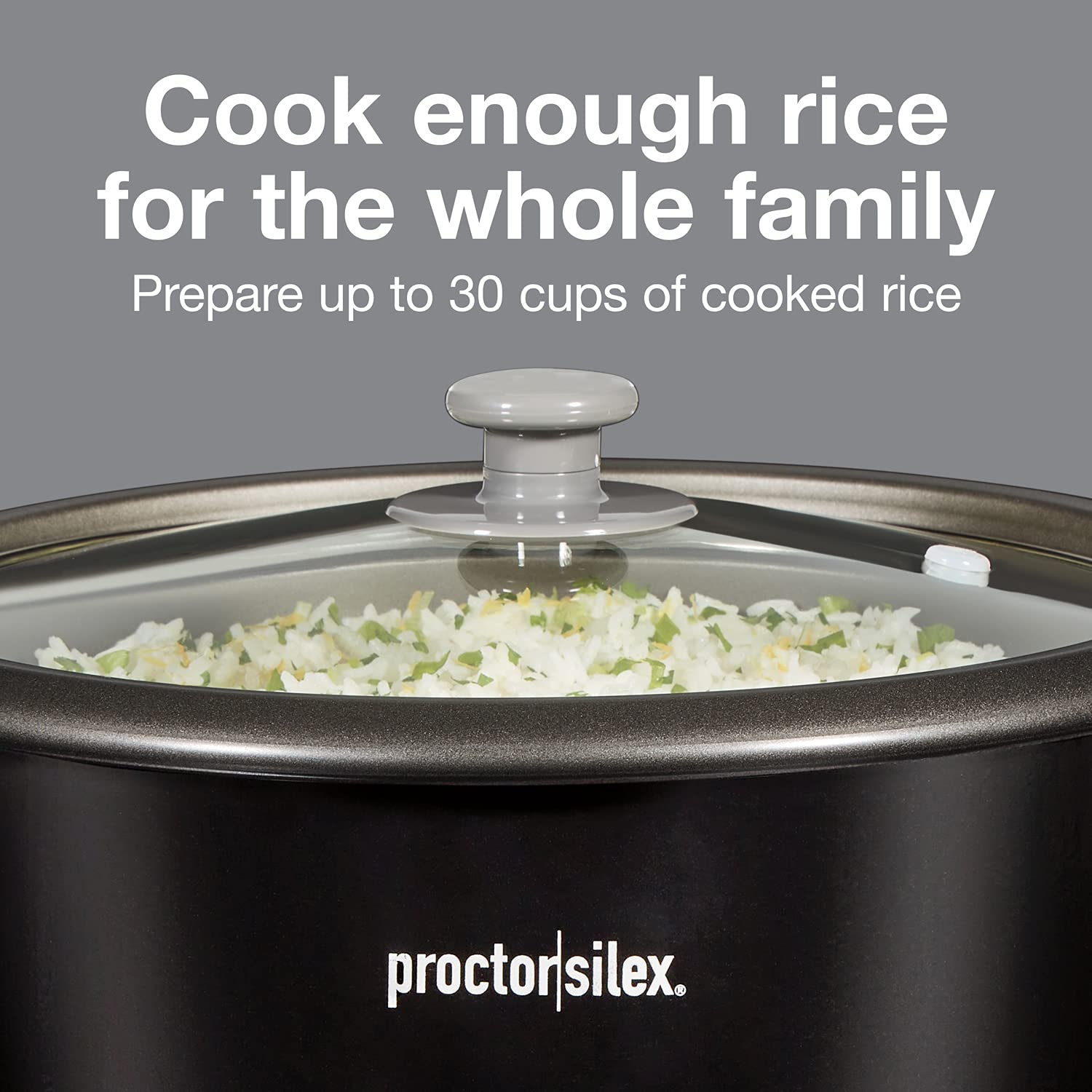 Proctor Silex Rice Cooker & Food Steamer, 30 Cups Cooked (15 Cups Uncooked), Includes Steam And Rinsing Basket, Black (37555)
