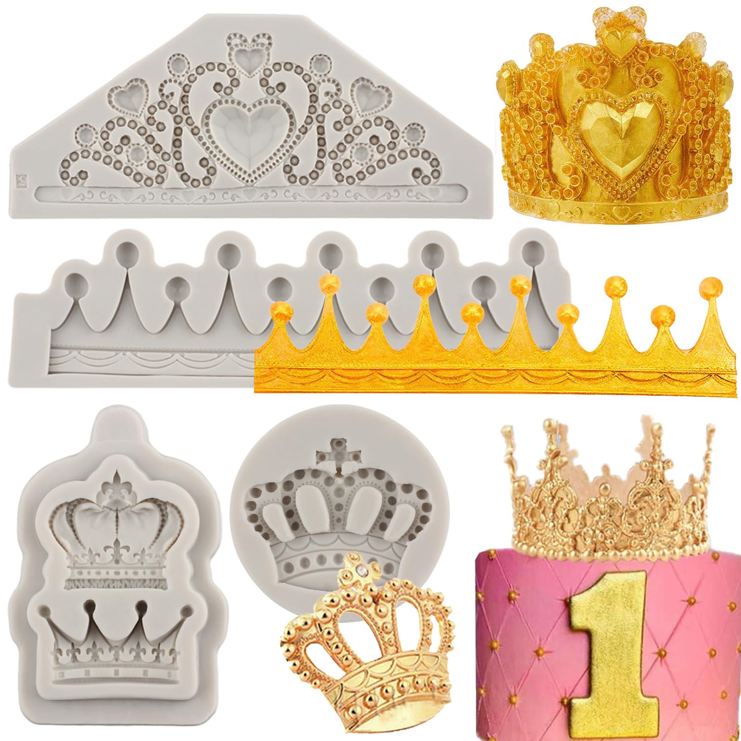 Sijiangmold Crown Fondant Molds 3D Crown Cake Decorating Silicone Mold For Baby Shower Cupcake Topper Cake Decoration Chocolate