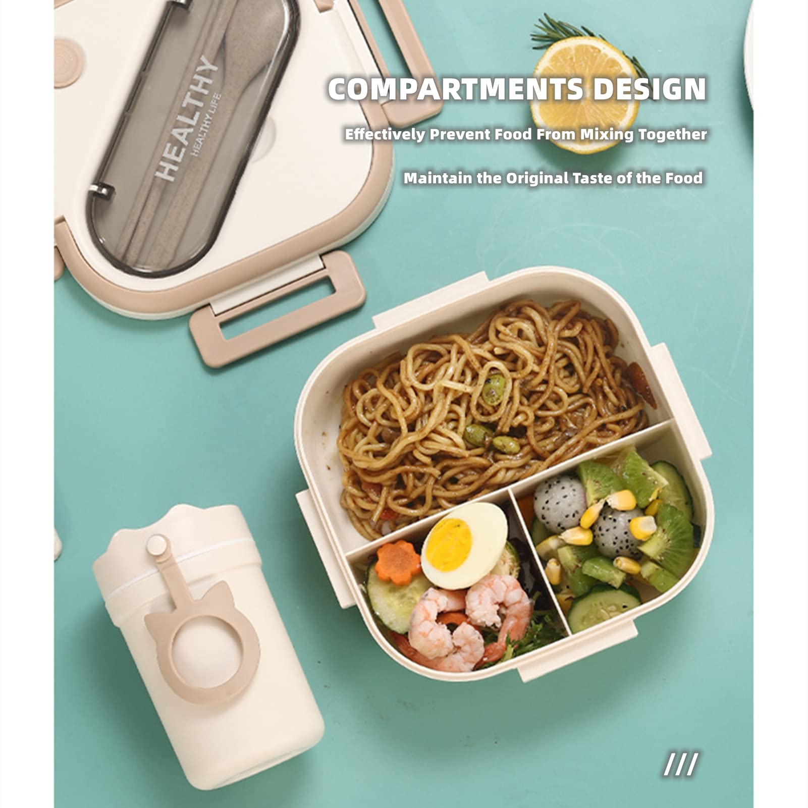 Chchmu Bento Box With Compartments Portable Lunch Box With Handle Leakproof Salad Lunch Containers With Cutlery Work Picnic Trav