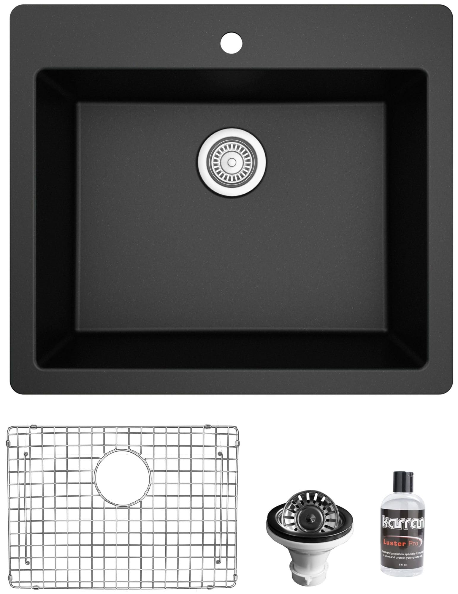 Karran QT-820 Top Mount 25 in. Single Bowl Quartz Kitchen Sink Kit in Black