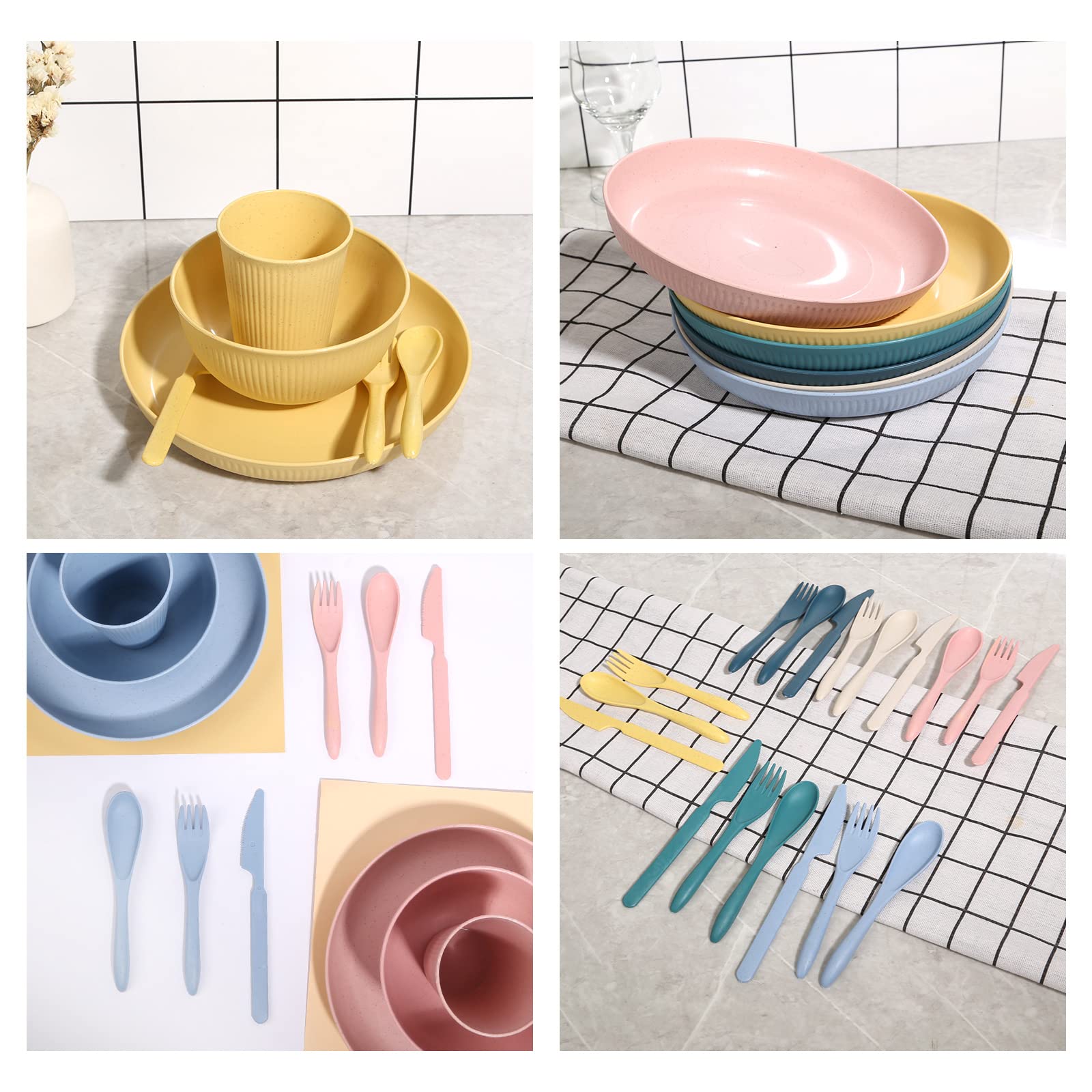 Wheat Straw Dinnerware Sets -DAPIPIK 36 Piece Unbreakable Dinnerware Sets for 6, Wheat Straw Plates and Bowls Set, Lightweight C