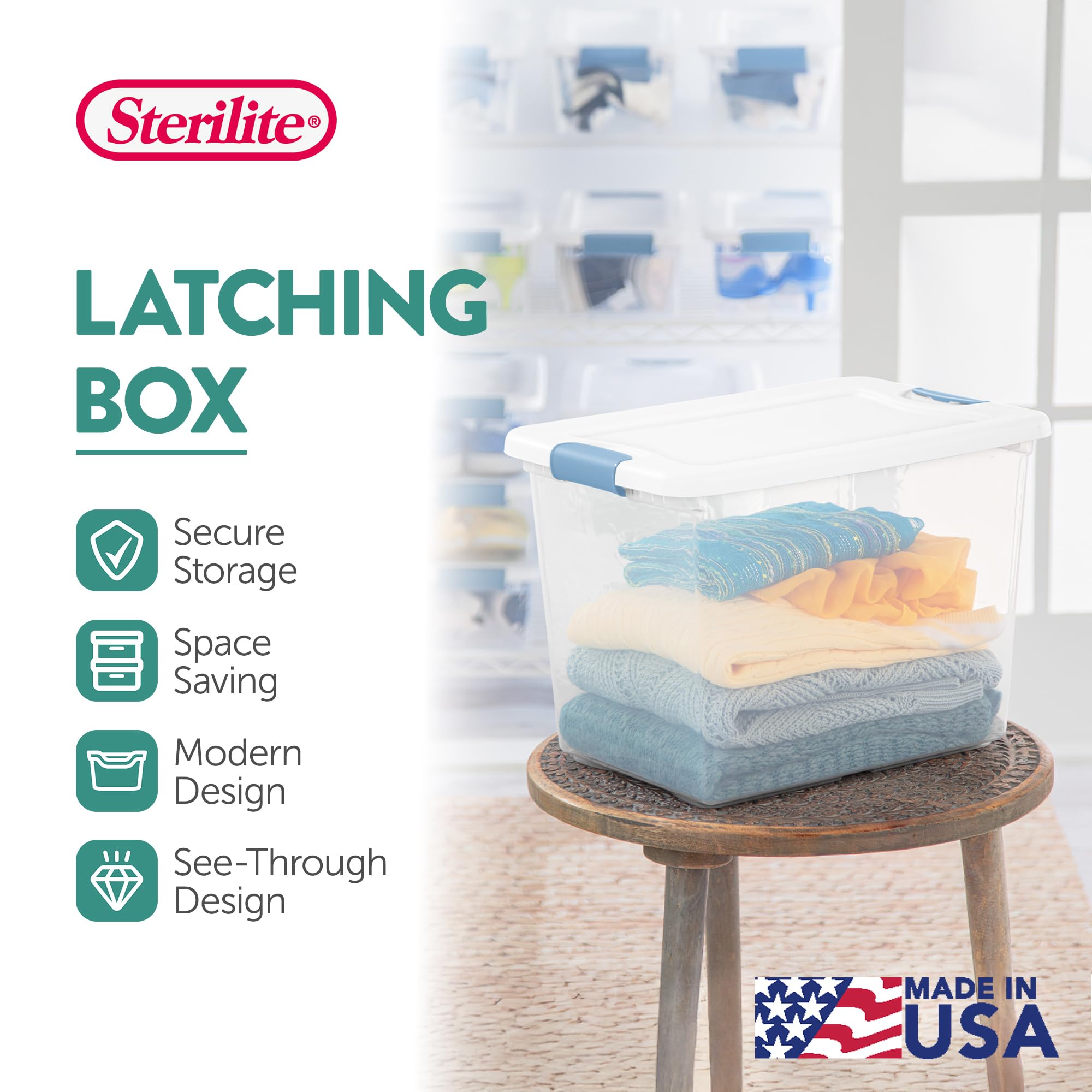 Sterilite 6-Pack Latching Box, Under Bed Storage Bins with Lids, Clear Plastic, 25 Quart - Heavy-Duty Organizing Containers for