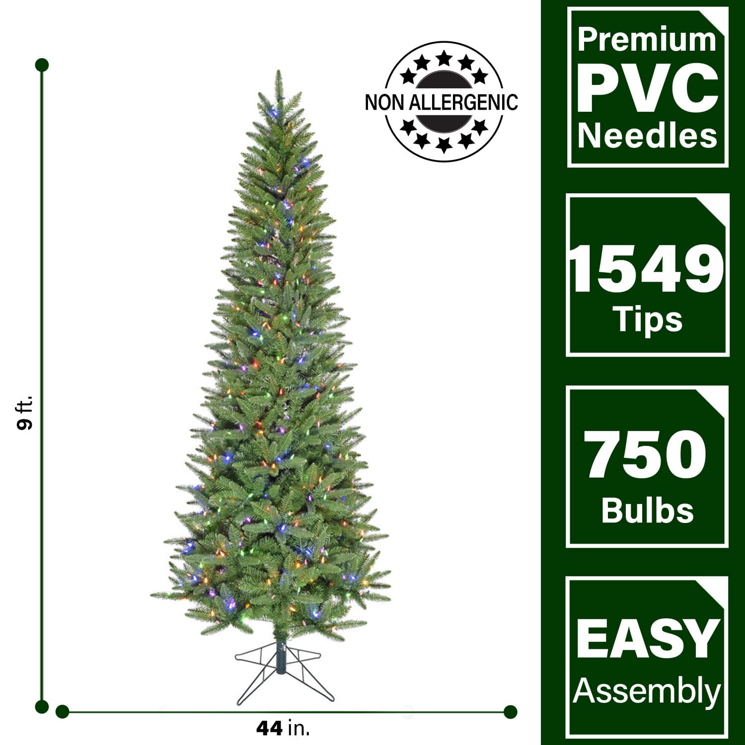 Fraser Hill Farm 9-ft. Winter Falls Slim Christmas Tree with 8 Function Dual Multicolor & Warm White LED Lights, Artificial Tree