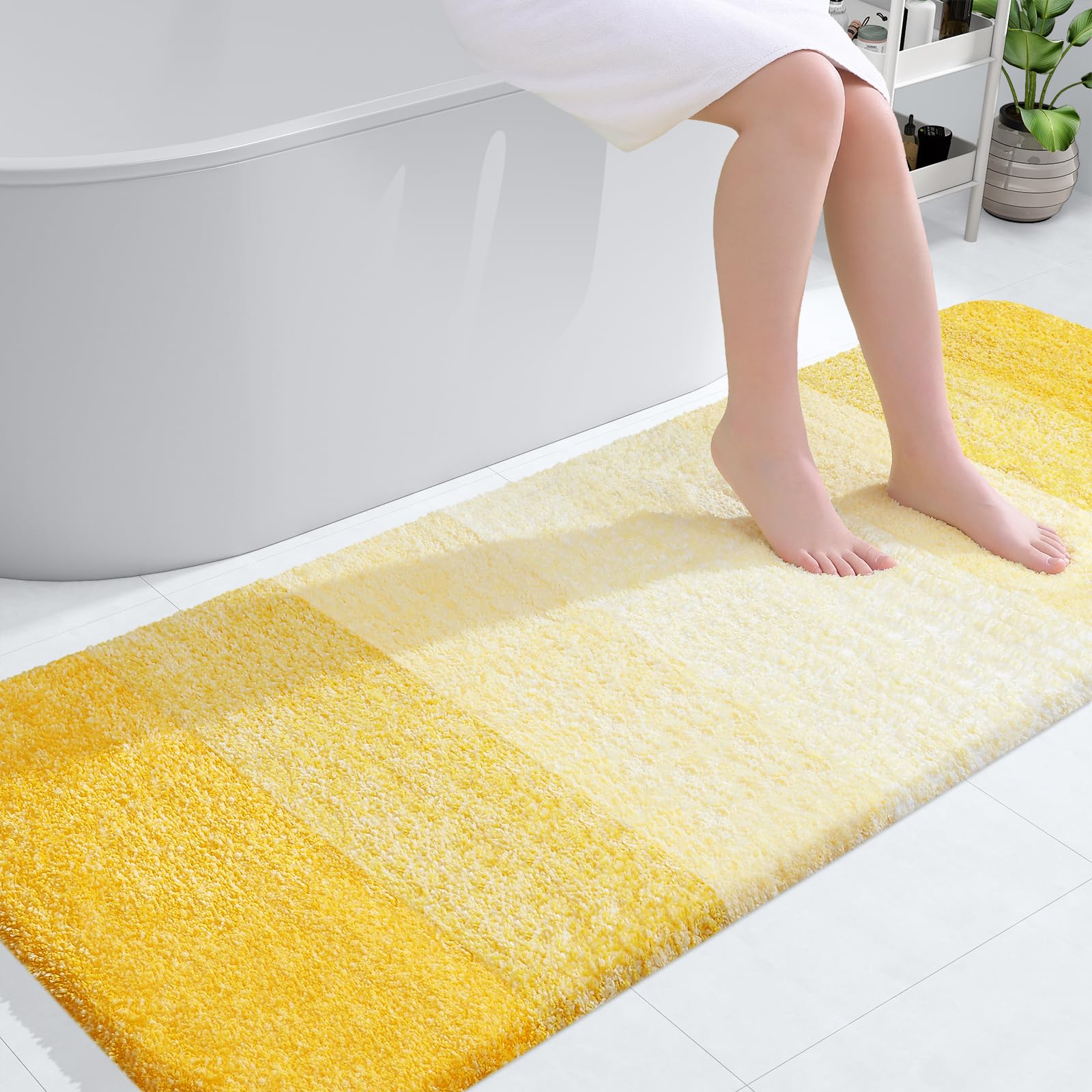 OLANLY Luxury Bathroom Rug Mat 59x24  Extra Soft and Absorbent Microfiber Bath Rugs  Non-Slip Plush Shaggy Bath Carpet Runner  Machine Wash Dry  Bath Mats for Bathroom Floor  Tub and Shower  Yellow