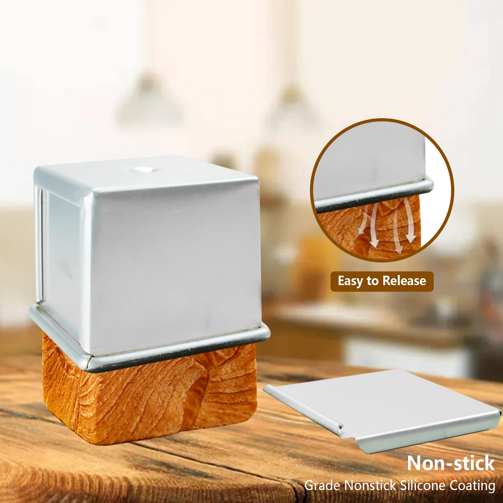 Ta Best Pullman Loaf Pan With Lid Non-Stick Square Smooth Toast Box Aluminized Steel Bread Pan With Lid,3.94X3.94X3.94In(10Cm)