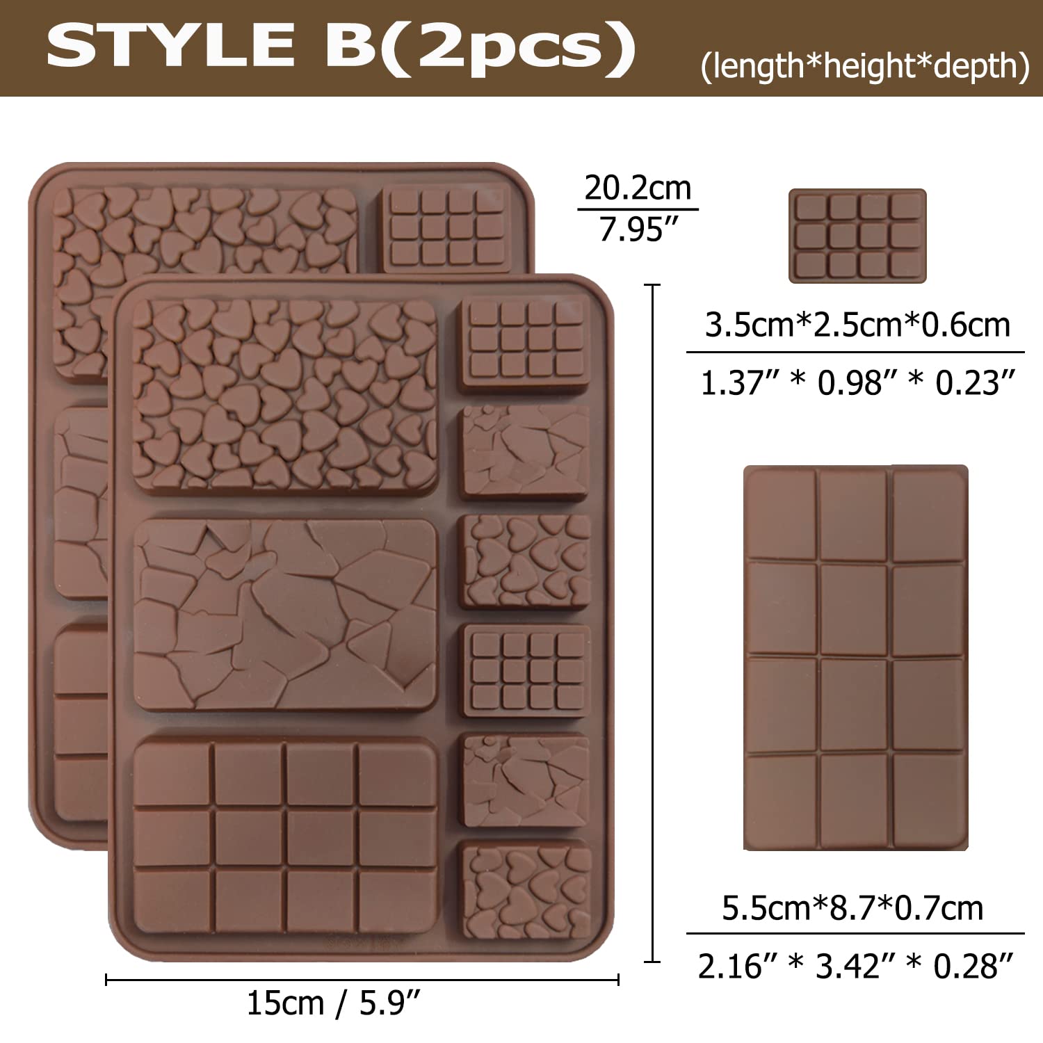 6 Pcs Break-Apart Chocolate Mold, Veinardyl Silicone Waffle Molds Protein And Energy Bar Molds For Fondant Candy Wax Melt