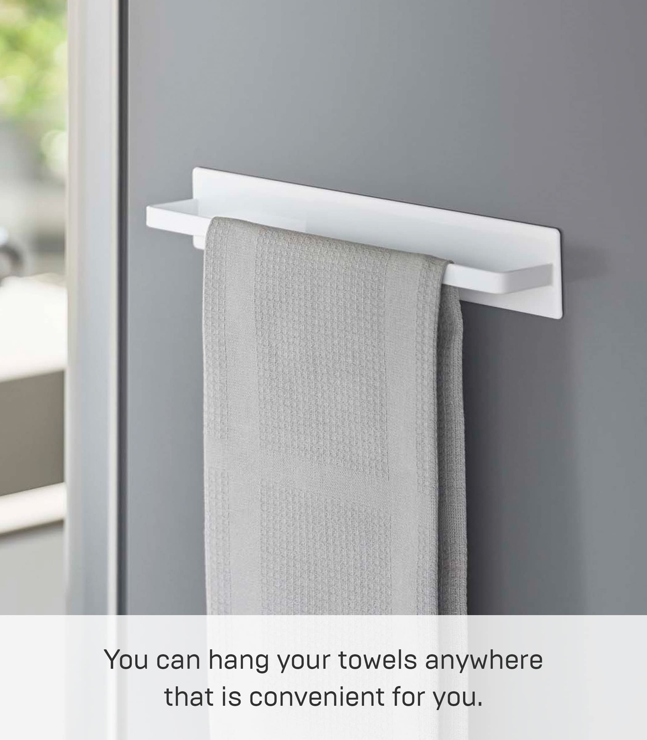 Yamazaki Home Wide Magnetic Kitchen Dish Towel Hanger Rack Holder For Refrigerator Or Wall | Steel, One Size, White