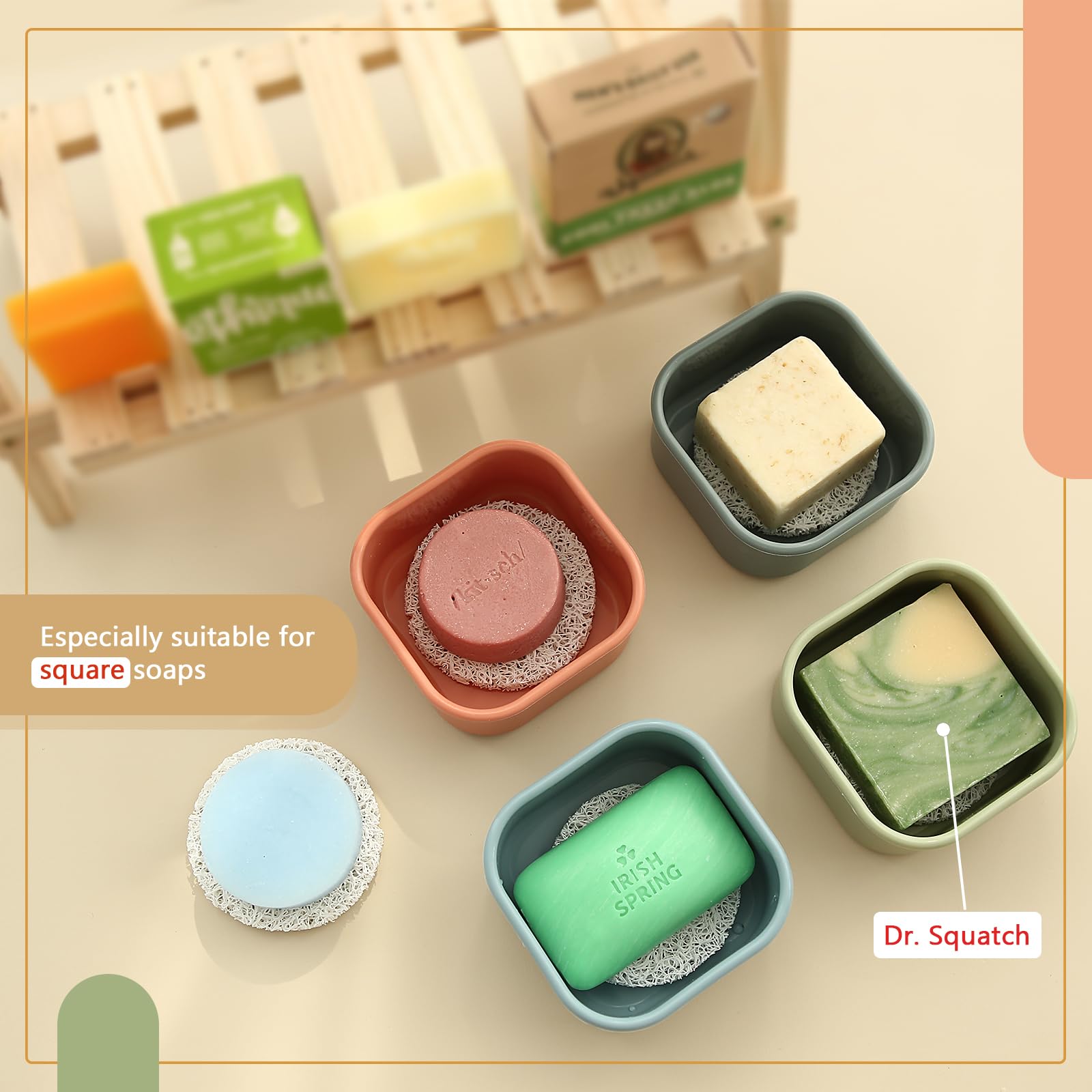 Puting Travel Soap Case, Square Silicone Travel Soap Container, Leakproof Soap Holder With Lid, Shatterproof Shampoo Bar Holder
