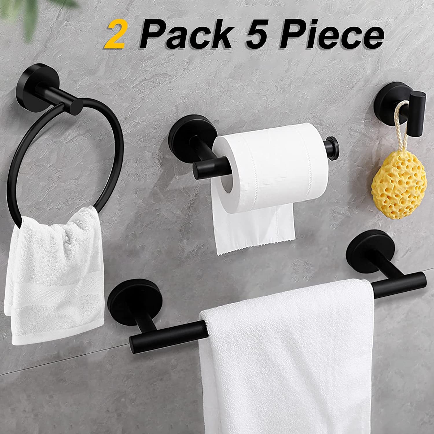 Cilee 10 Piece Matte Black Bathroom Accessories Set 16 inch Black Bathroom Hardware Set Towel Rack+Towel Ring+Robe Towel Hook+Toilet Paper Holder for Bathroom Wall Stainless Steel Towel Bar