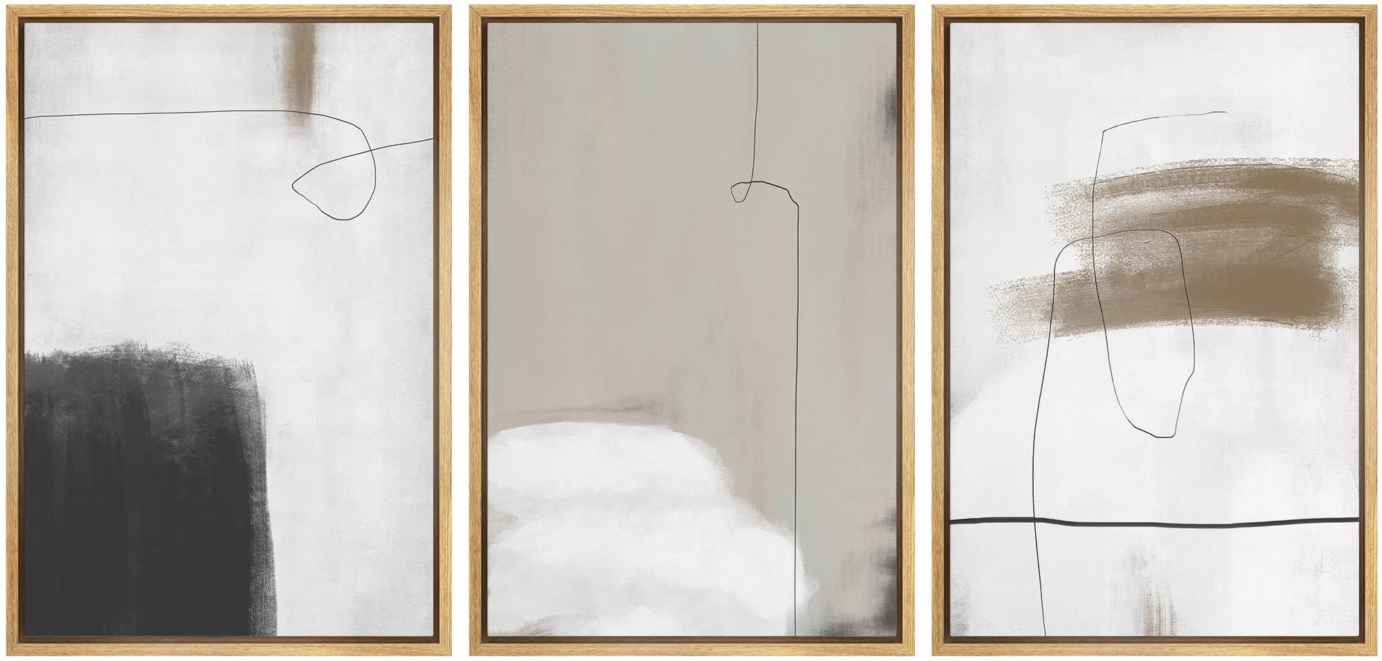 Signford Framed Canvas Print Wall Art Set Grunge Dark Watercolor Paint Stroke Abstract Shapes Illustrations Modern Art Bohemian