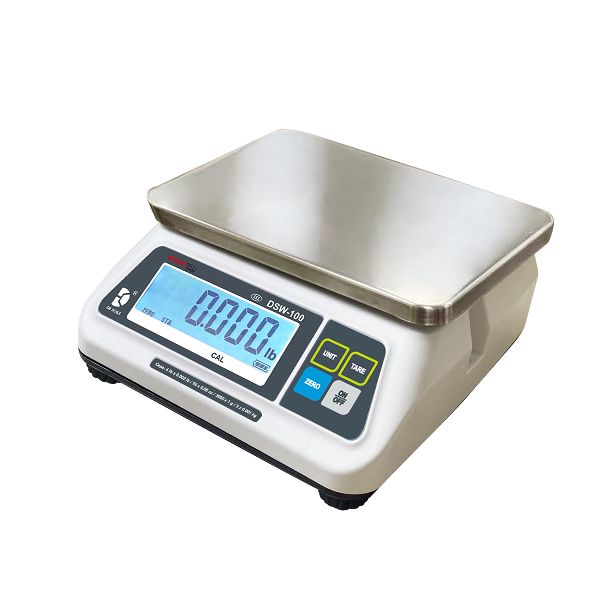 VisionTechShop DSW-100 Portion Scale with Single LCD Display, Stainless Steel Platter, 15lb Capacity, 0.005lb Readability, Lb/Oz