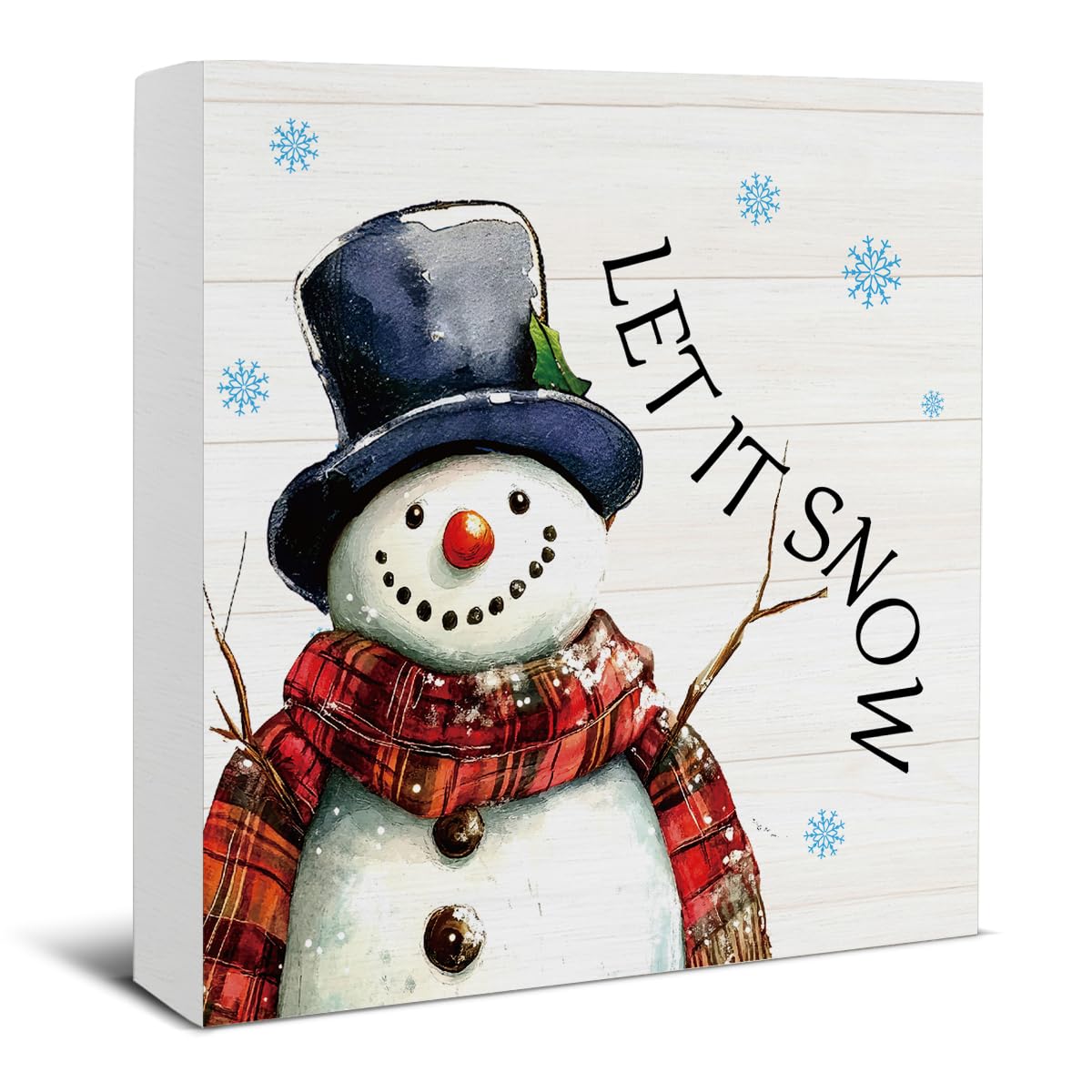 Christmas Sign Decor, Holiday Christmas Decorations, Let It Snow Wooden Sign Rustic Home Shelf Desk Decor 5 x 5 Inches
